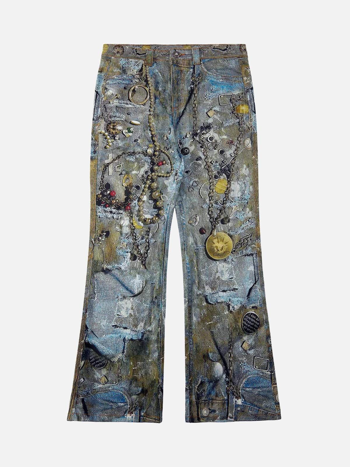 TALISHKO Graffiti BORO Destruction Chain Jeans