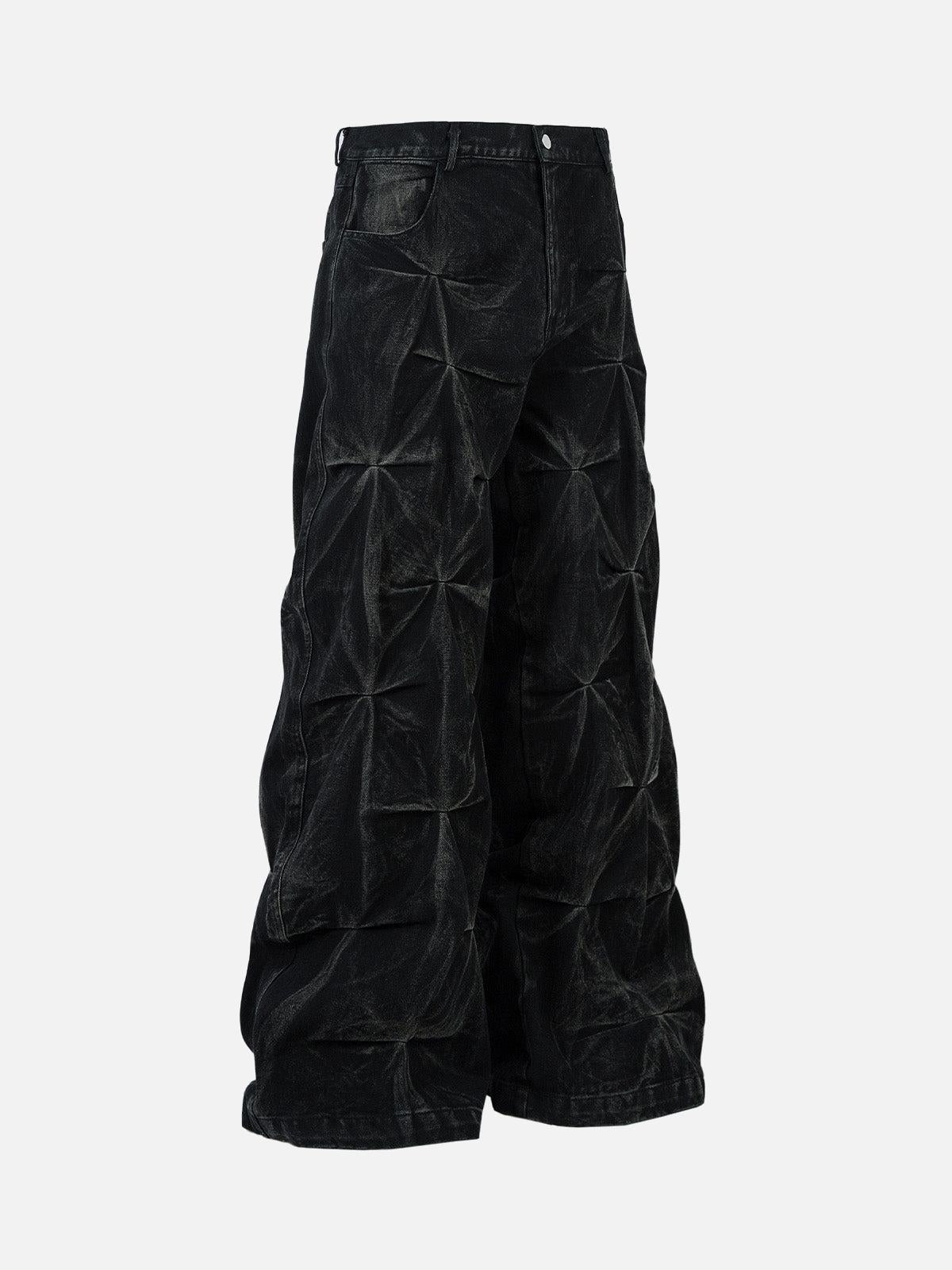 TALISHKO Heavy Washed Distressed Pleated Baggy Jeans