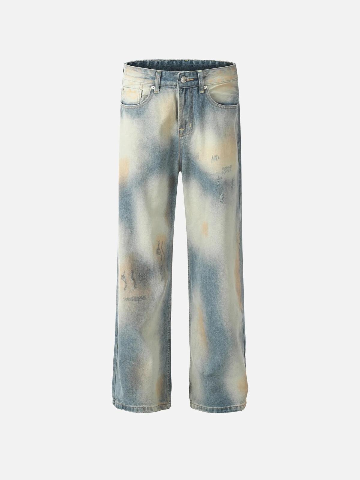 TALISHKO Vintage Distressed Dyed Straight Jeans