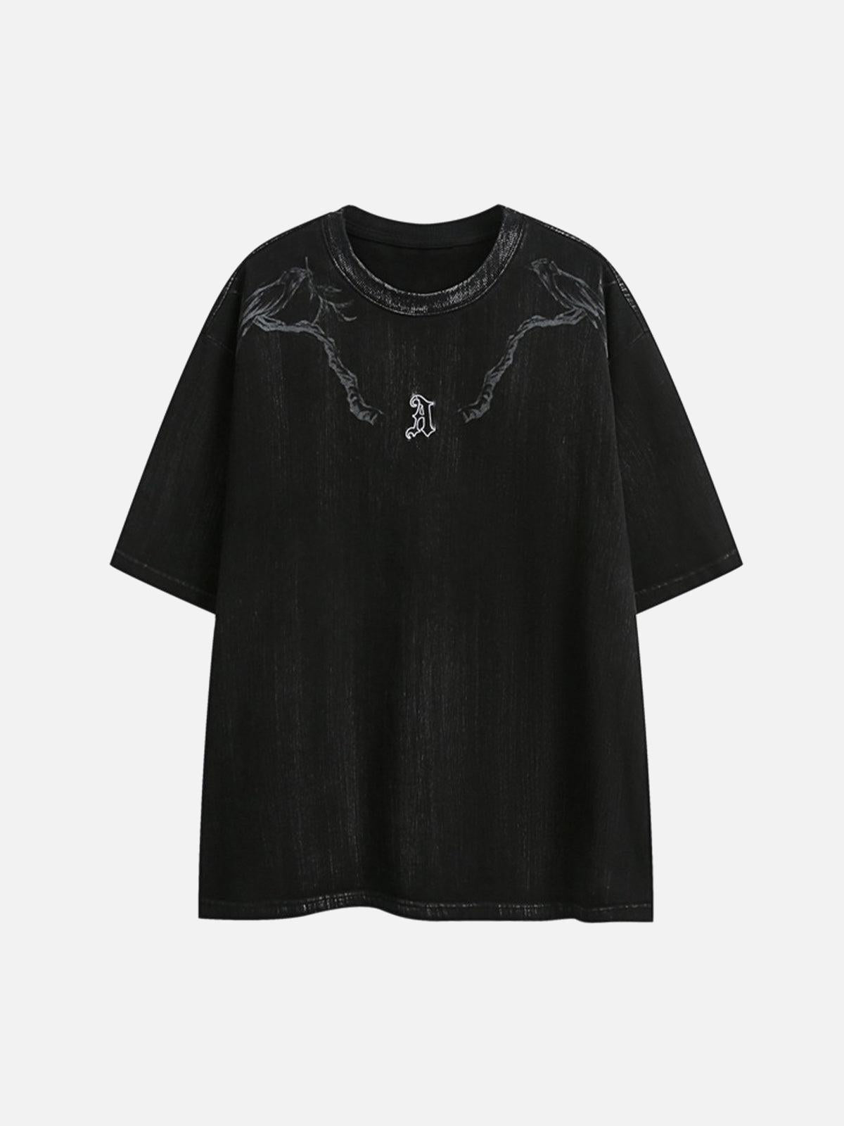 TALISHKO Distressed Embroidered Letter T-Shirt