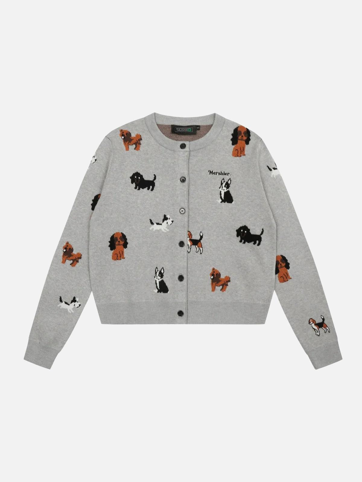 TALISHKO Vintage Puppy Embroidery Knit Cardigan