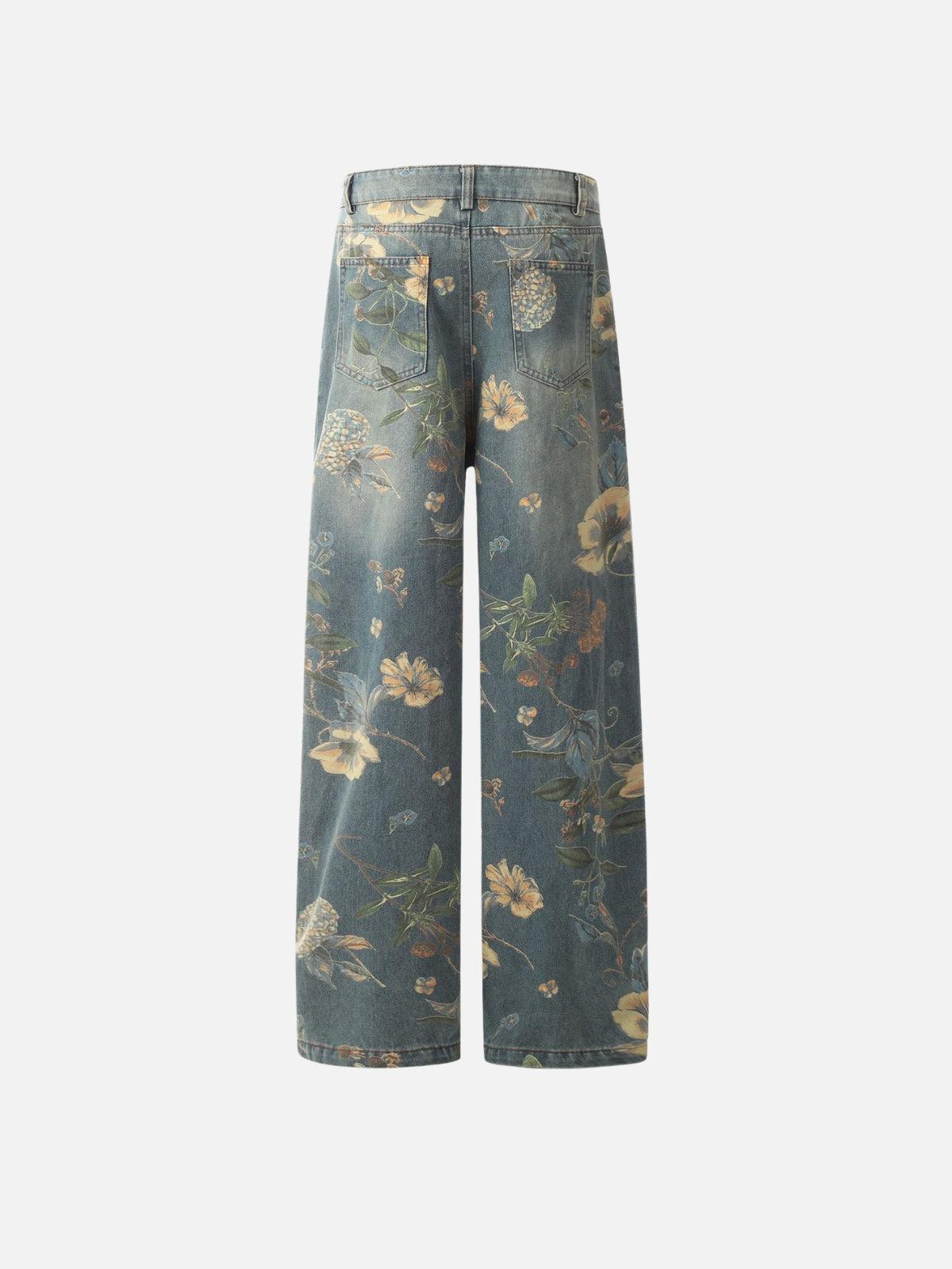 TALISHKO Plant Flower Print Jeans