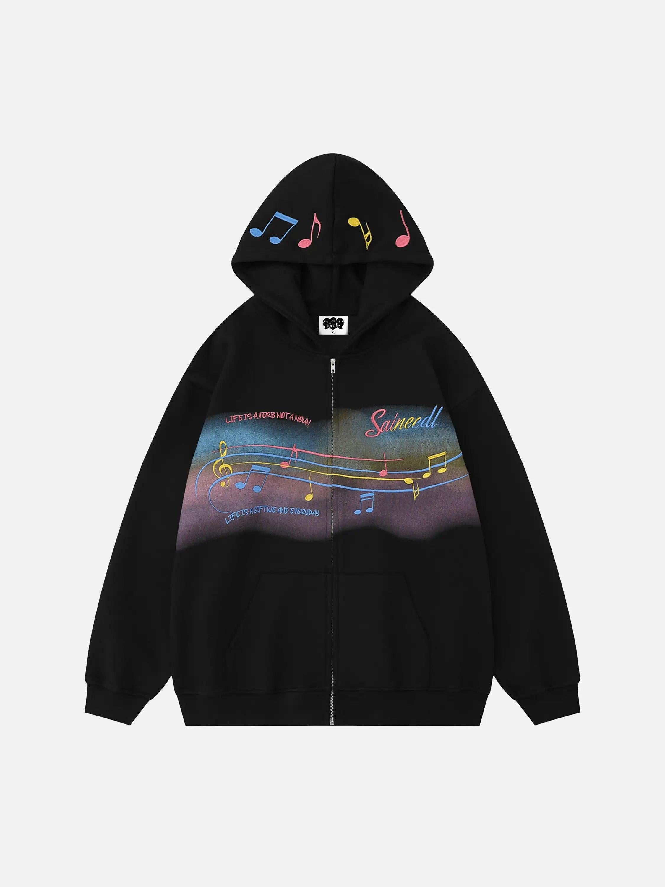 TALISHKO Rainbow Musical Notes Embroidered Hoodie