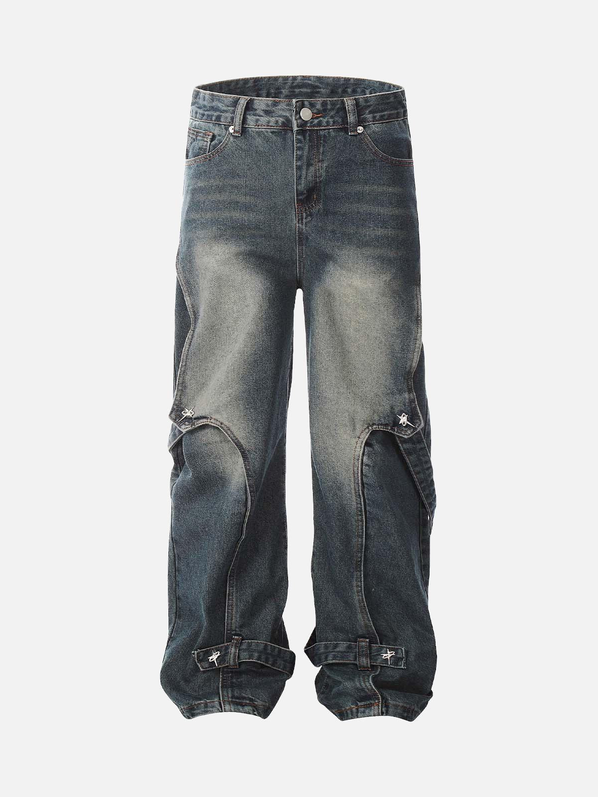 TALISHKO Washed Distressed Deconstructed Split Work Jeans