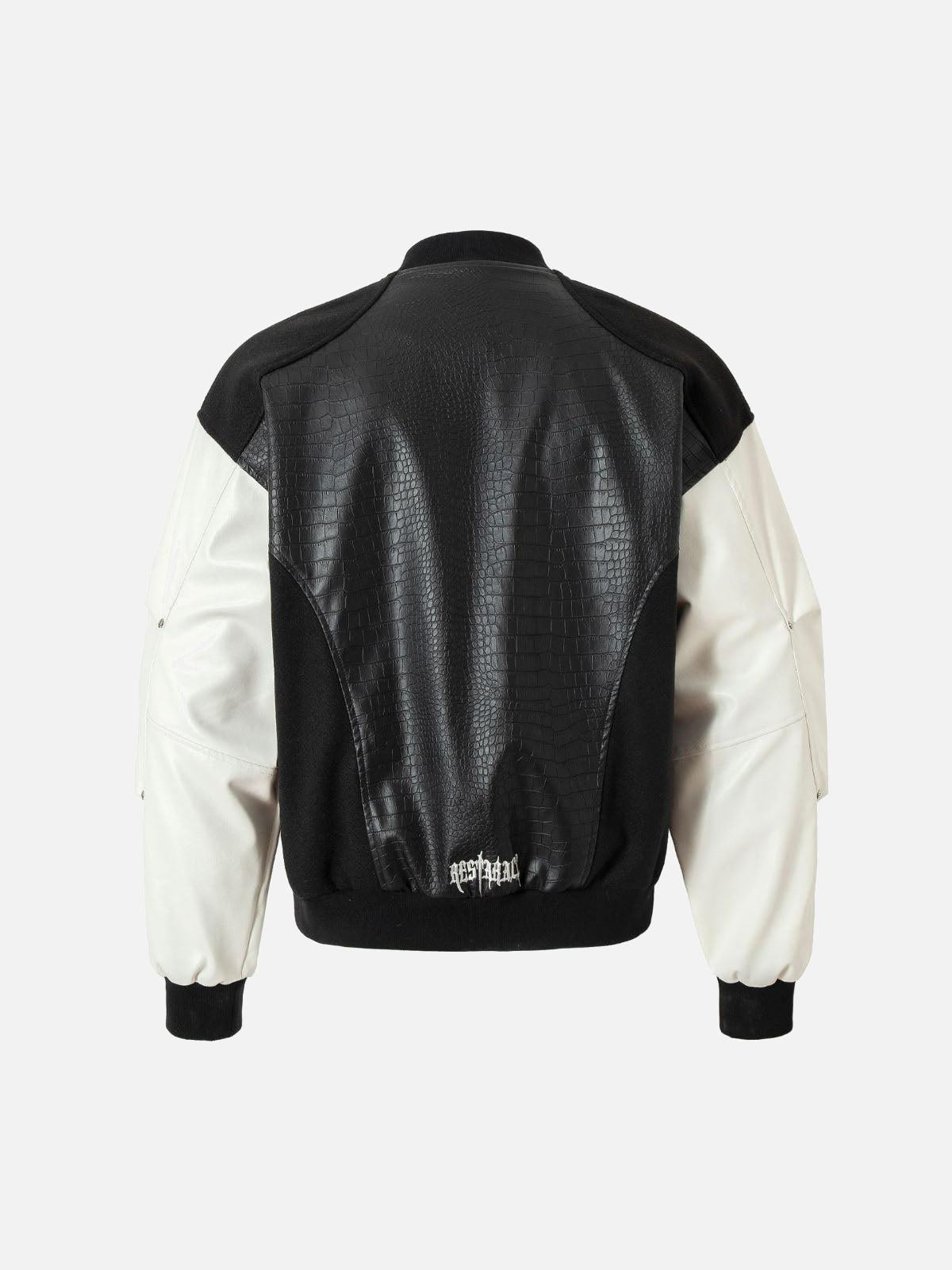 TALISHKO Gothic Cross Embroidery Crocodile Leather Bomber Jacket