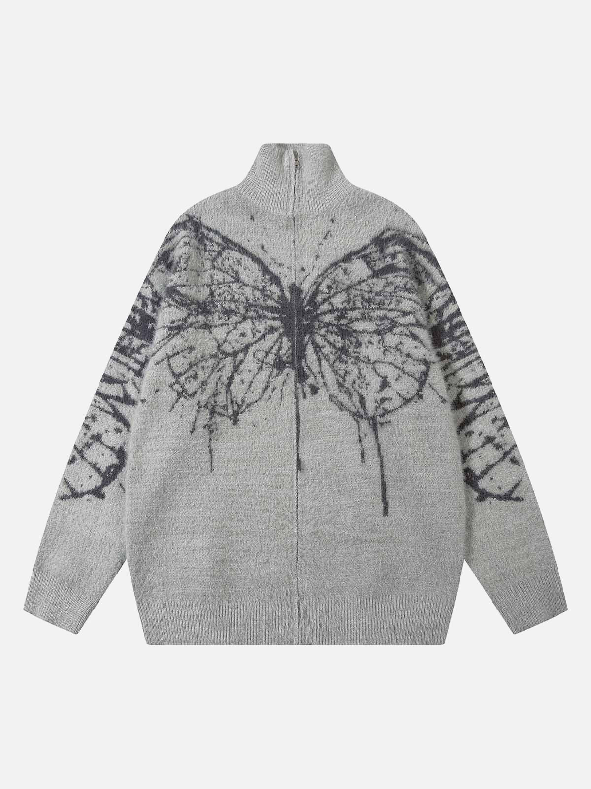 TALISHKO Butterfly Jacquard Knit Mock Neck Sweater