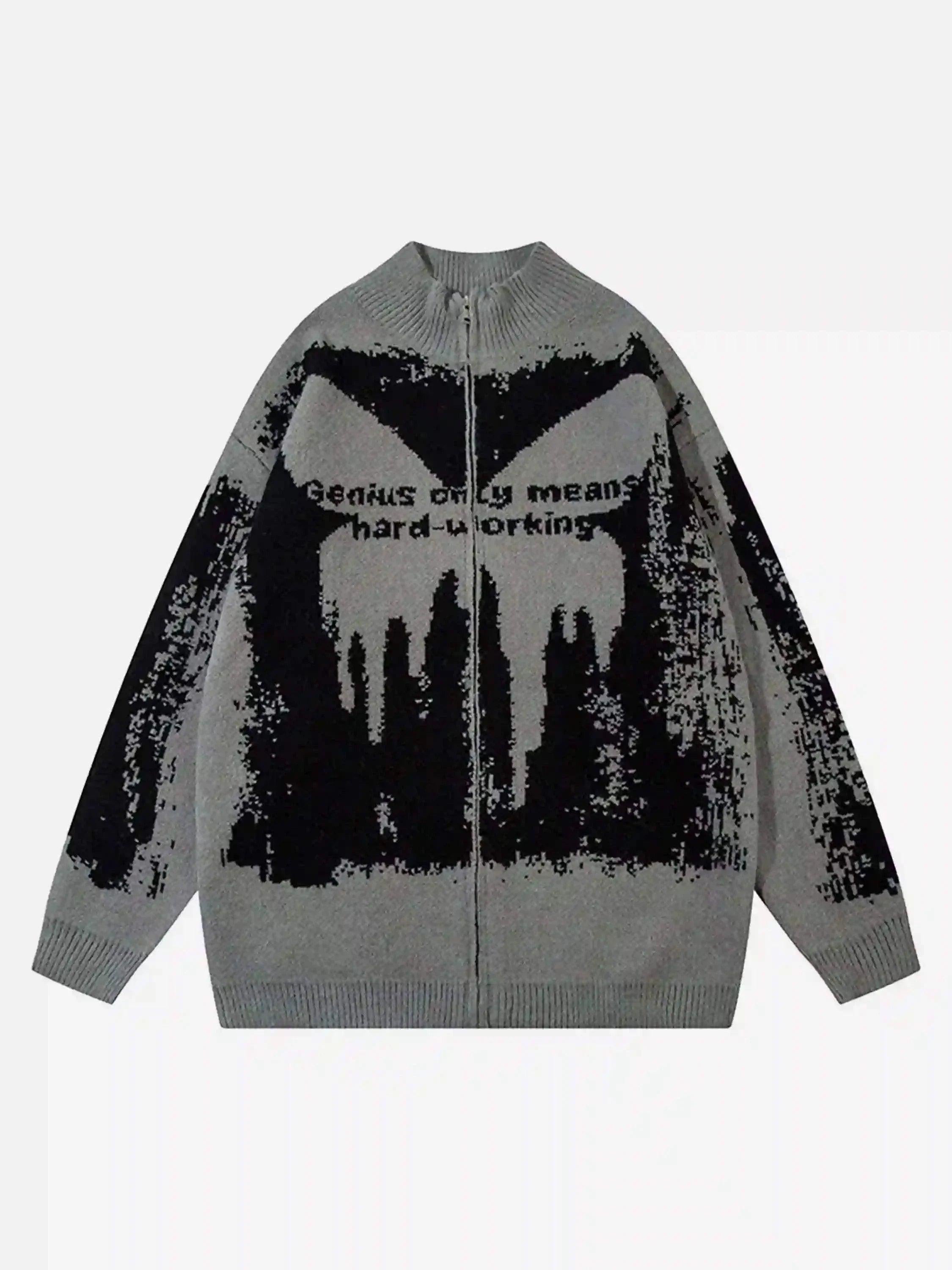 TALISHKO High Street Abstract Pattern Zipper Stand Collar Cardigan