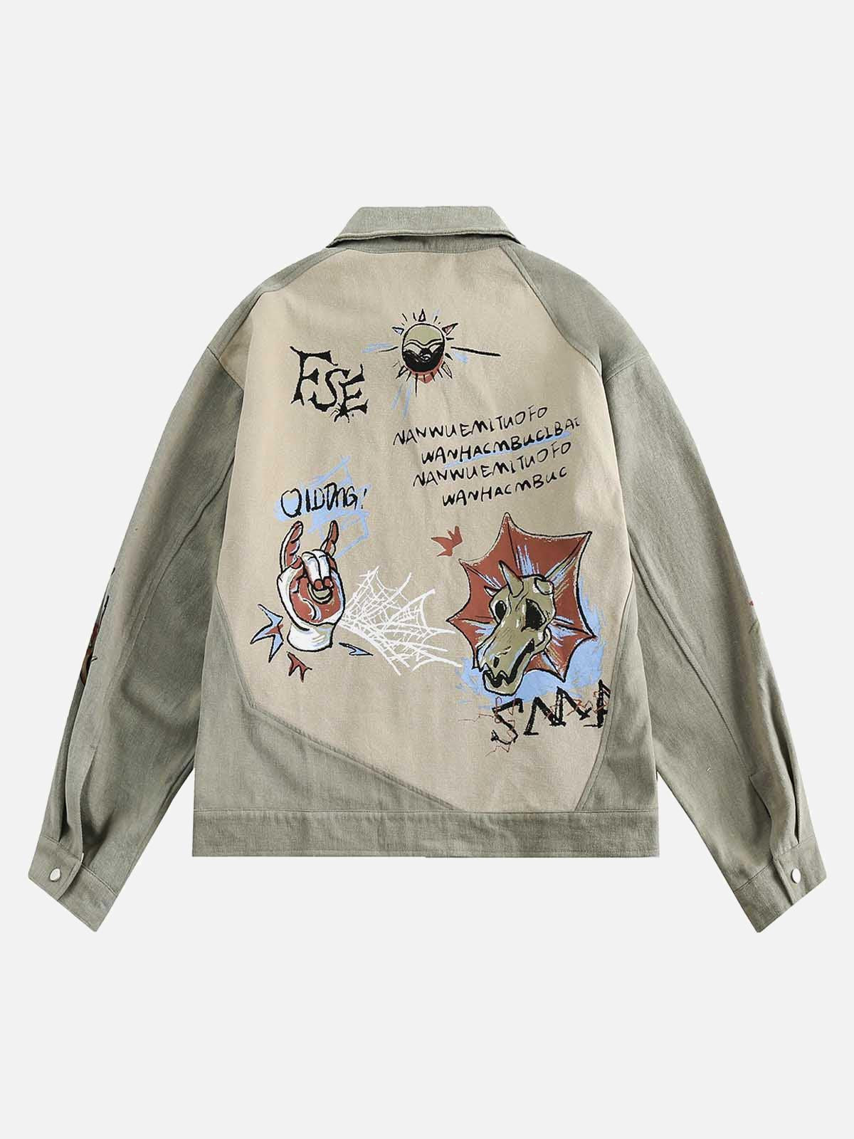 TALISHKO Graffiti Patchwork Lapel Denim Jacket