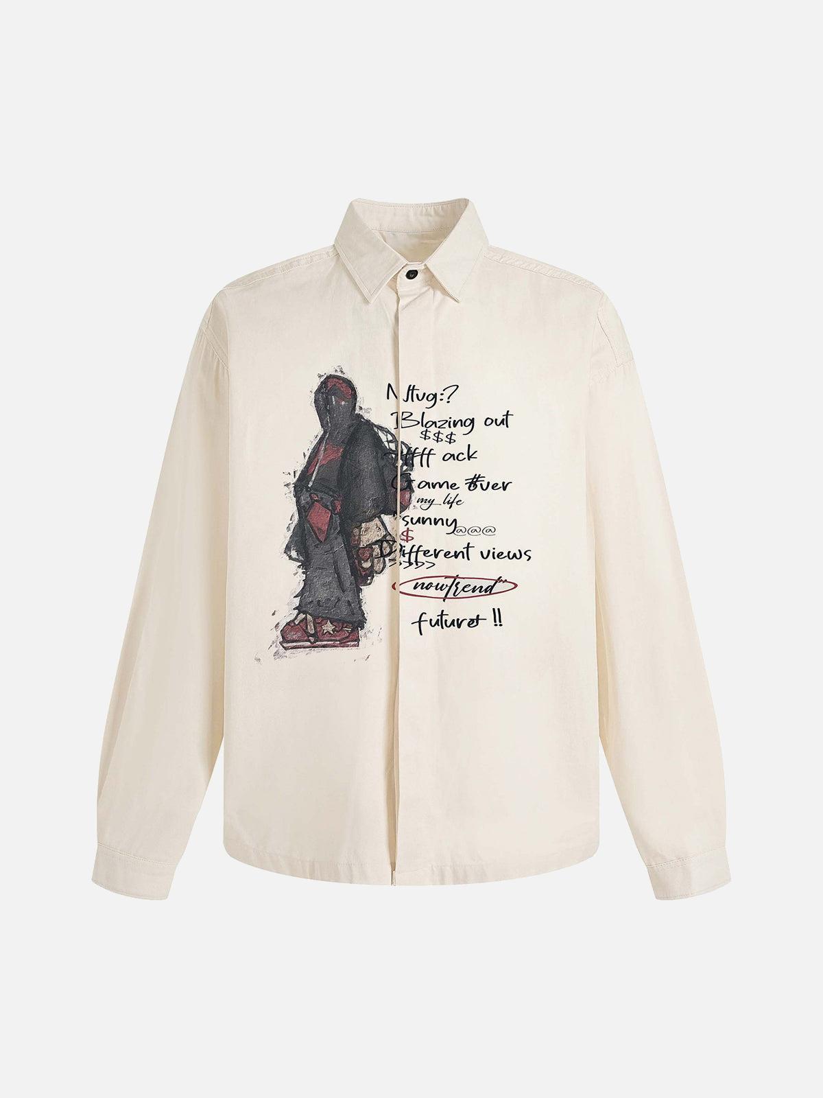 TALISHKO Graphic Portrait Print Long-Sleeve Shirt