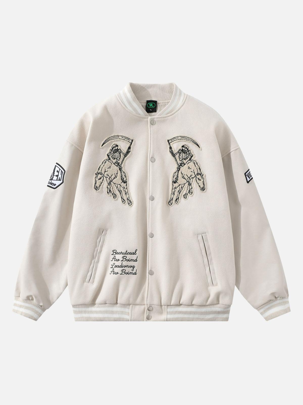 TALISHKO Skull Sickle Embroidered PU Splicing Jacket