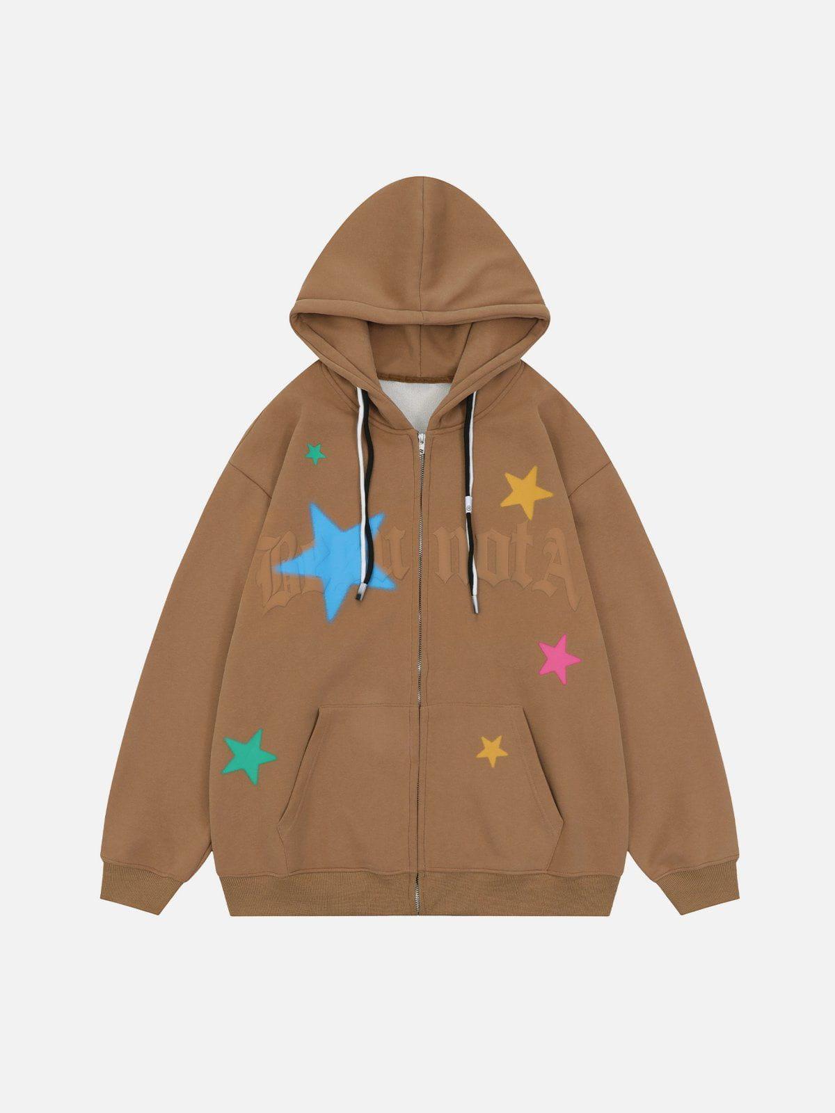TALISHKO Star Print Fleece Zip Hoodie