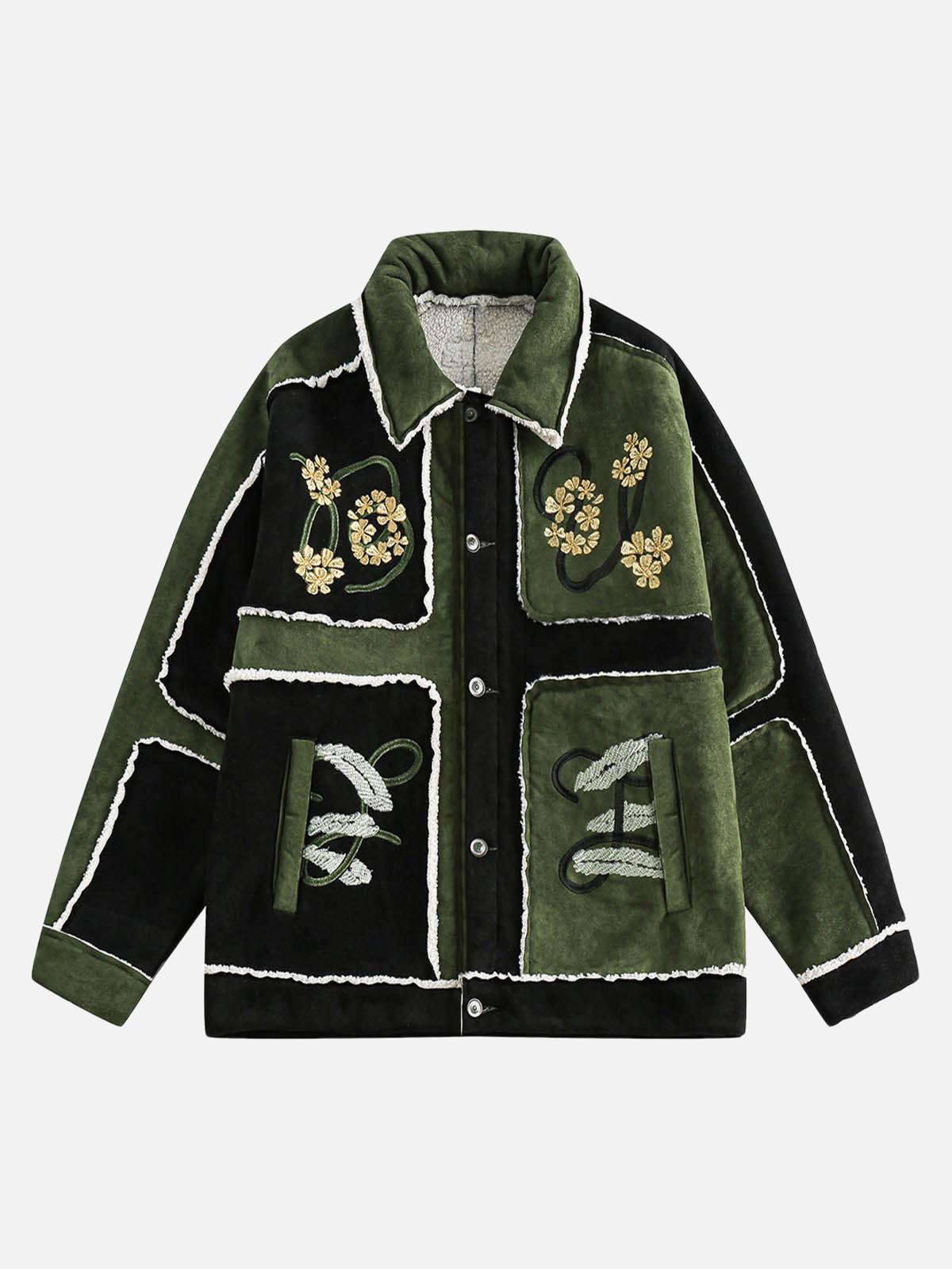 TALISHKO Floral Embroidered Suede Fleece Jacket