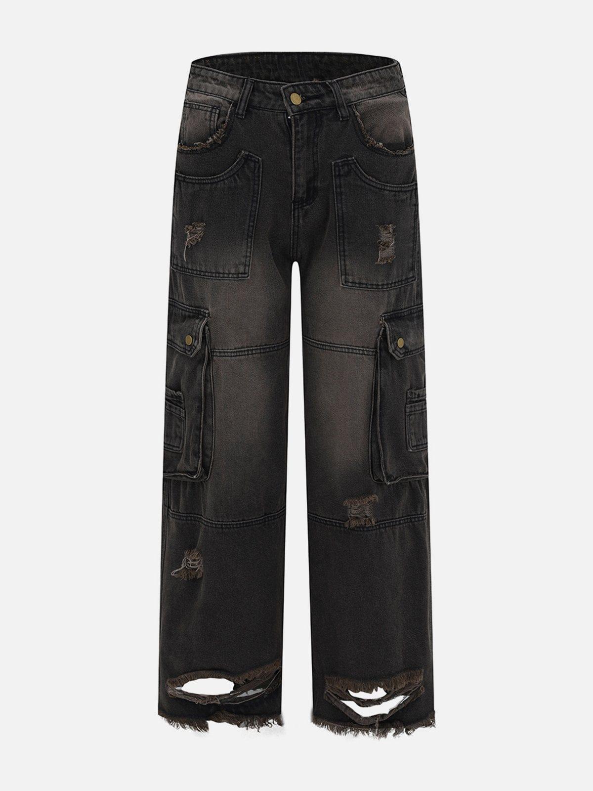 TALISHKO Multiple Pockets Ripped Jeans