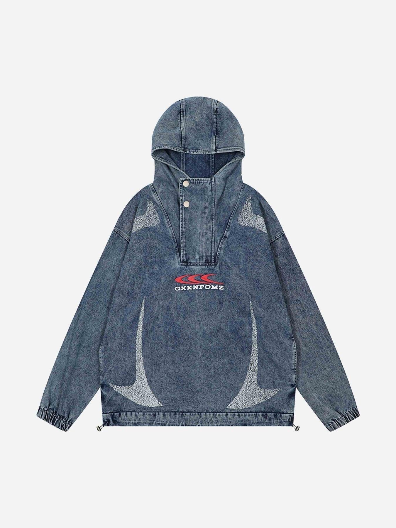 TALISHKO High-Neck Hooded Wash Denim Jacket