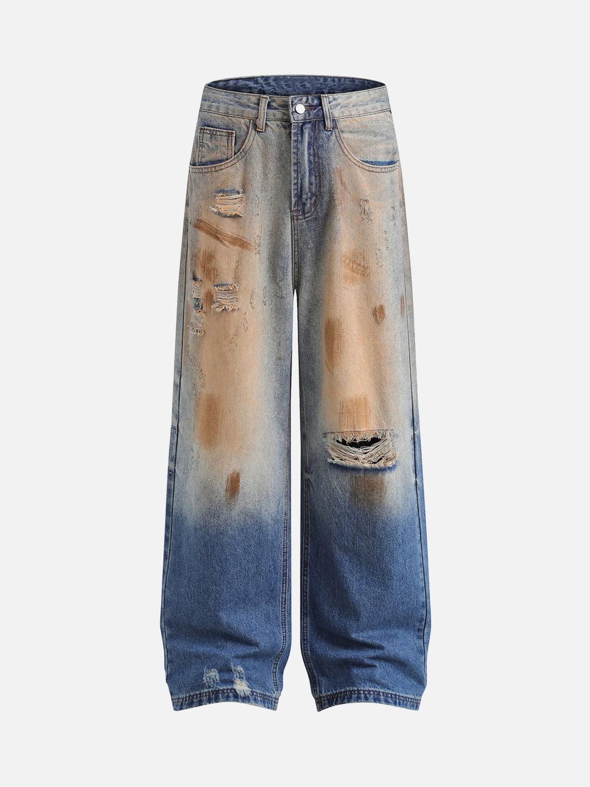 TALISHKO Retro Ripped Washed Patina Street Hip-Hop Jeans