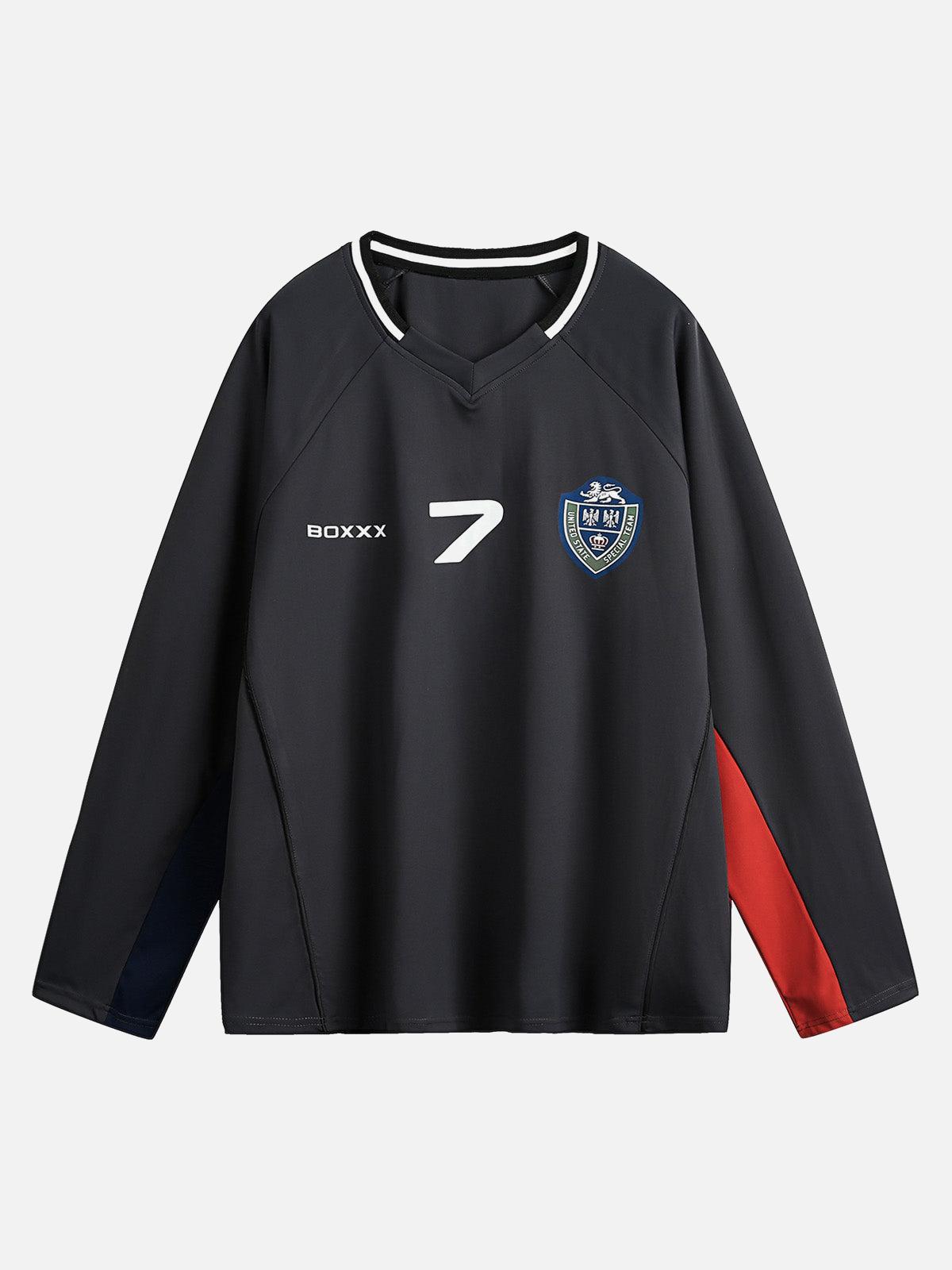 TALISHKO Jersey Contrast Color Stitching Long Sleeve T-Shirt
