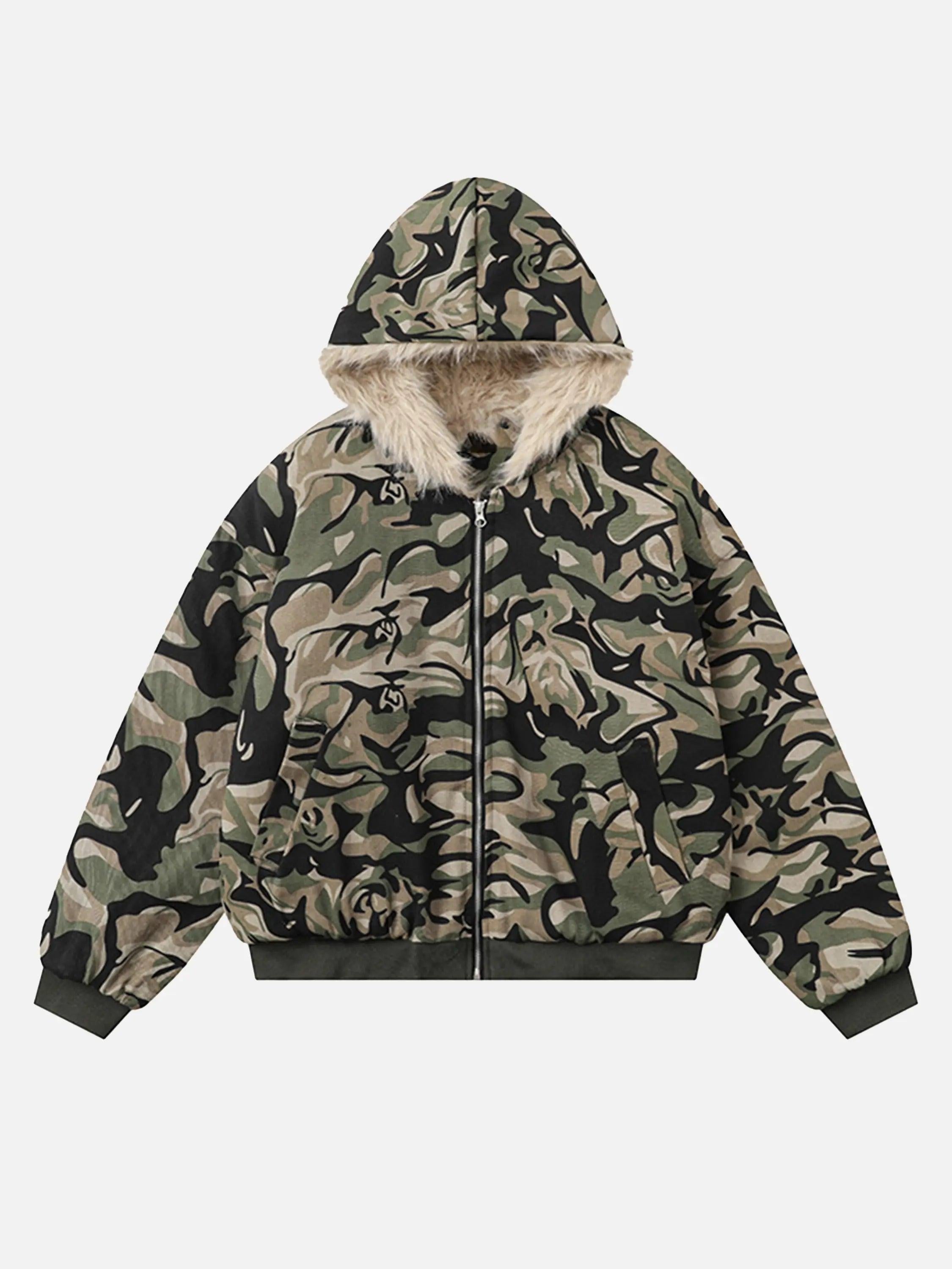 TALISHKO Camouflage Fur Zipper Hoodie
