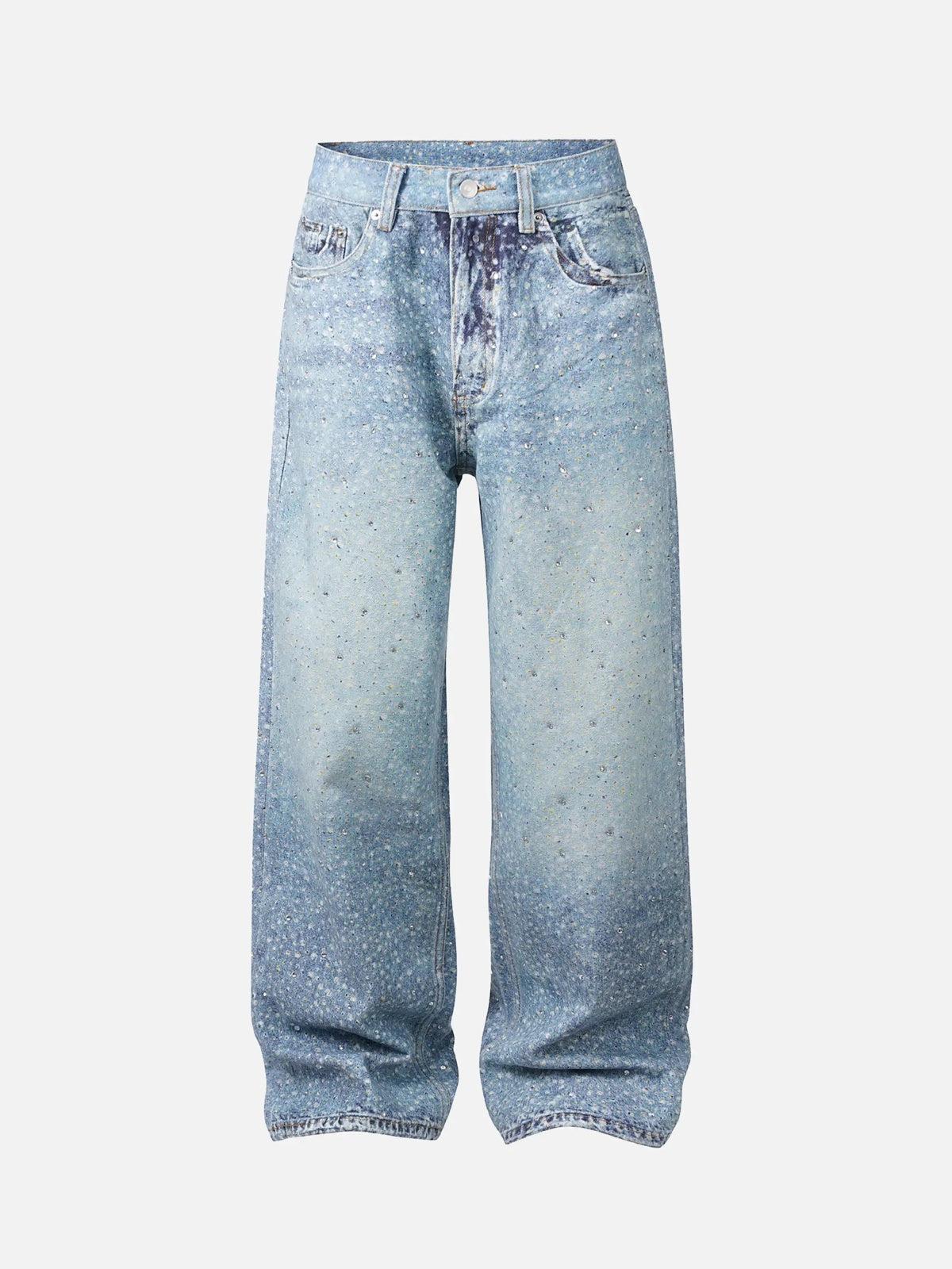 TALISHKO Washed Diamond Print Jeans