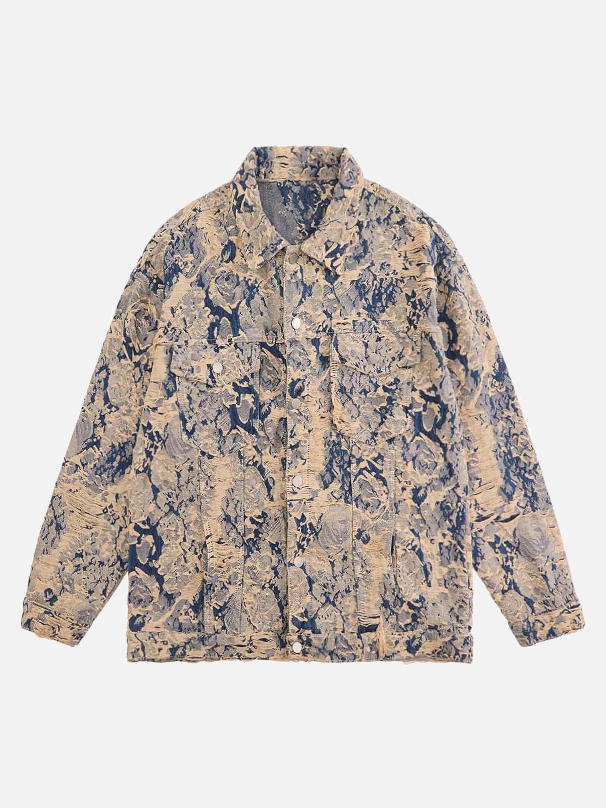 TALISHKO Distressed Jacquard Denim Jacket