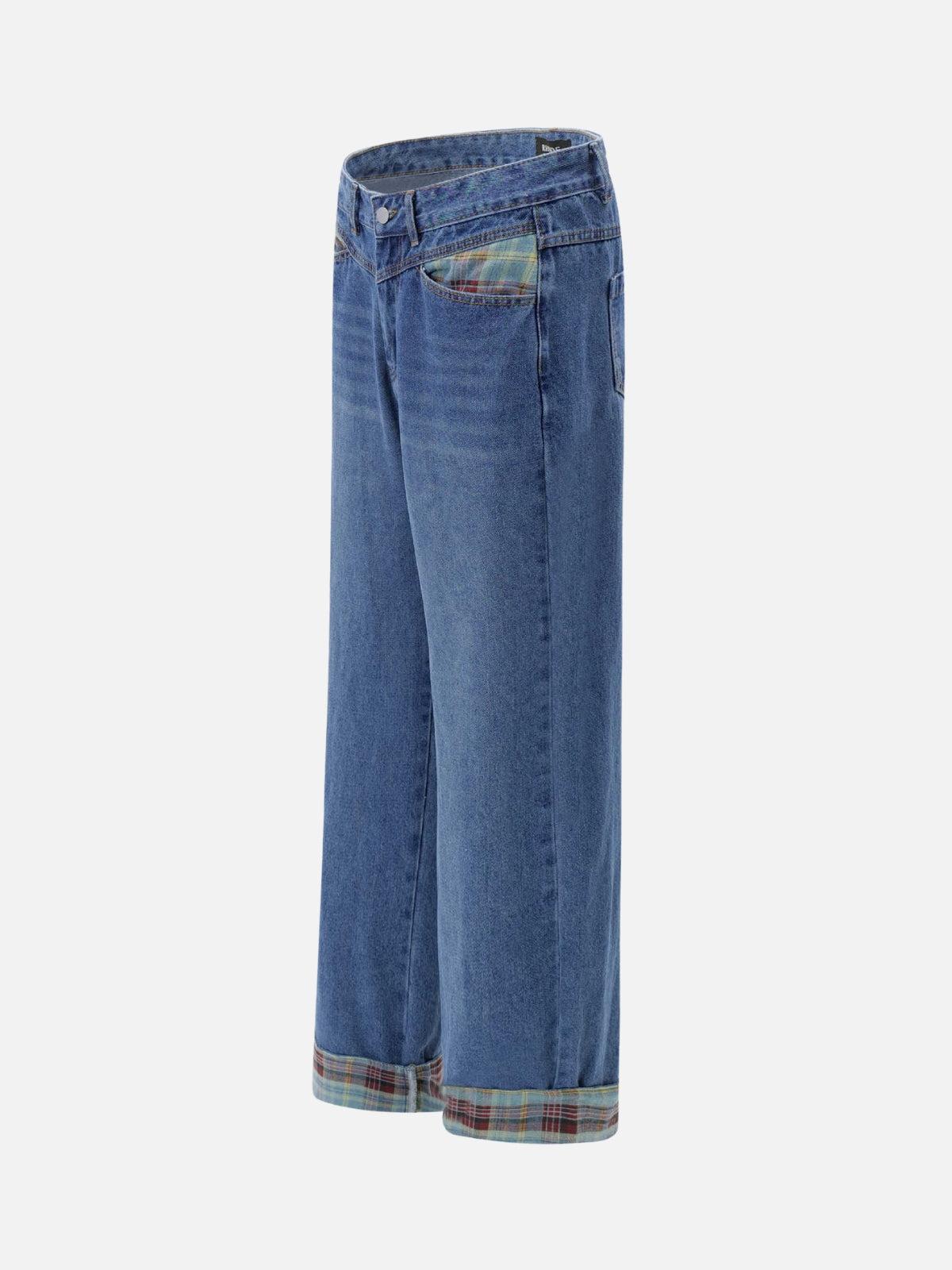 TALISHKO Vintage Plaid Cuffed Jeans
