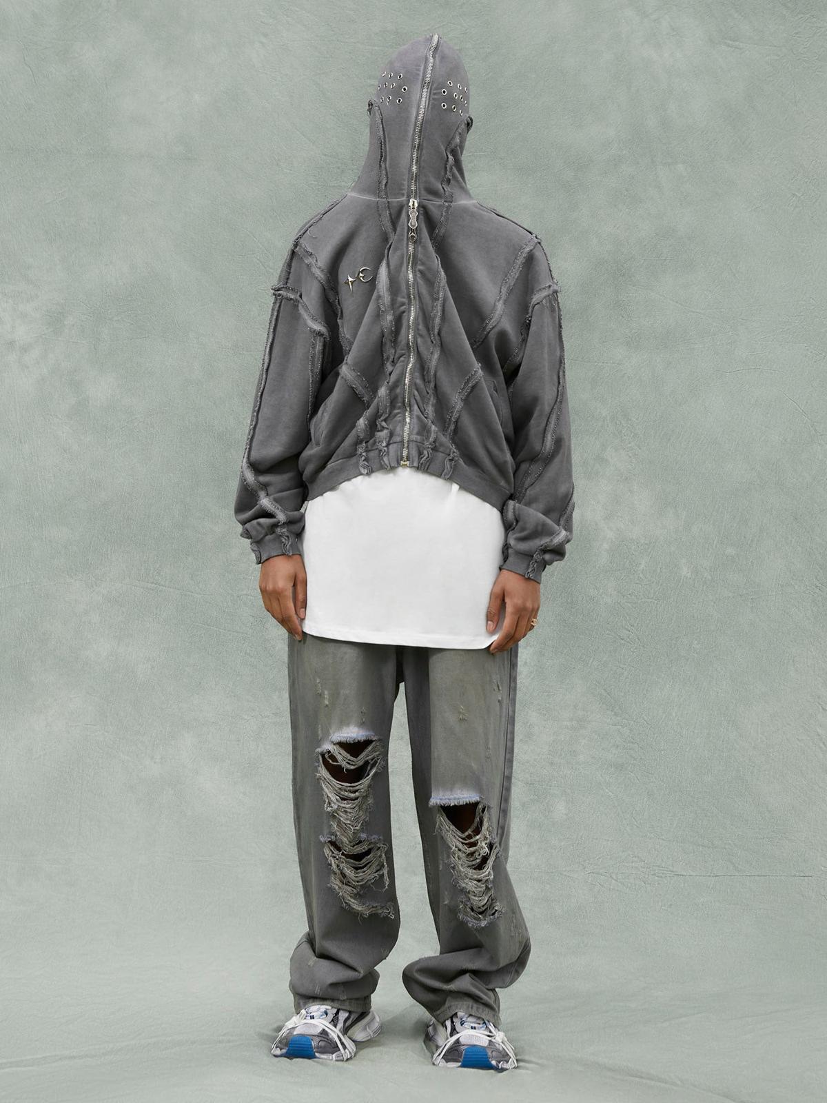 TALISHKO Heavy Washed Distressed Full Zip Hoodie