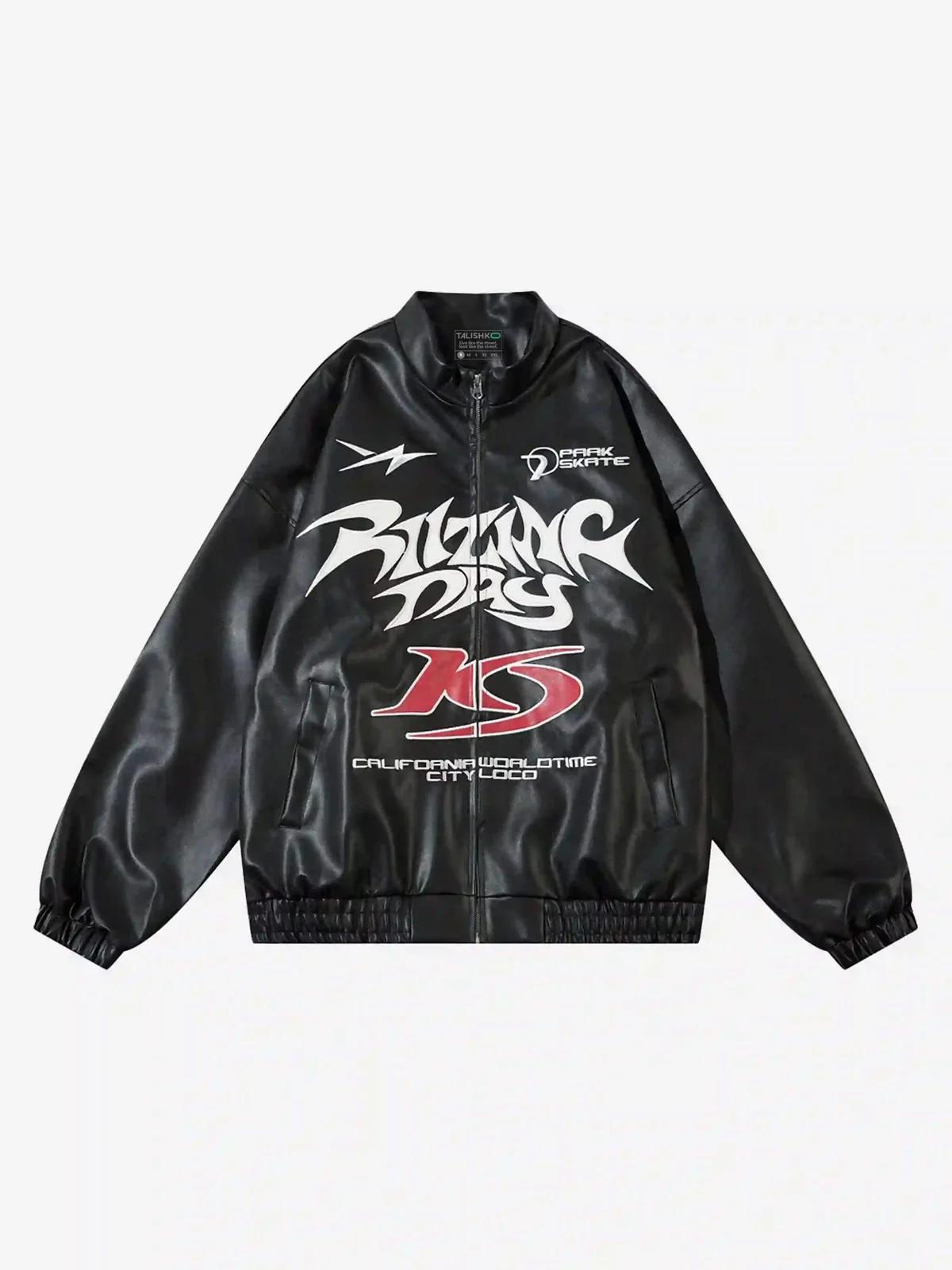 TALISHKO Gothic Alphabet Patch Racing Collar Jacket