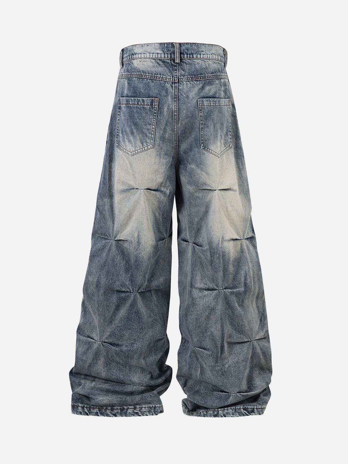 TALISHKO Distressed Washed Pleated Jeans