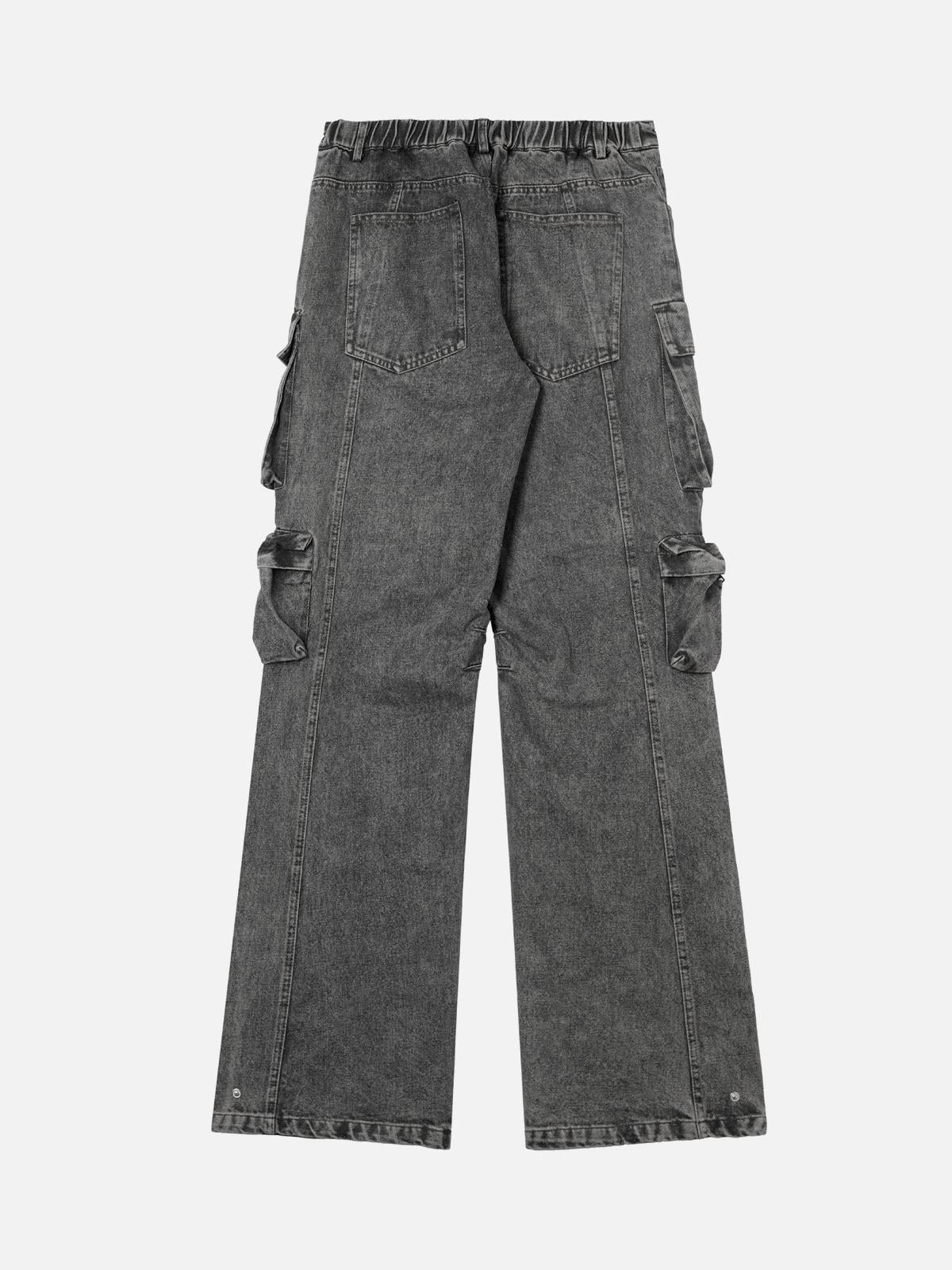 TALISHKO Street Stitching Multi-Pocket Workwear Washed Jeans
