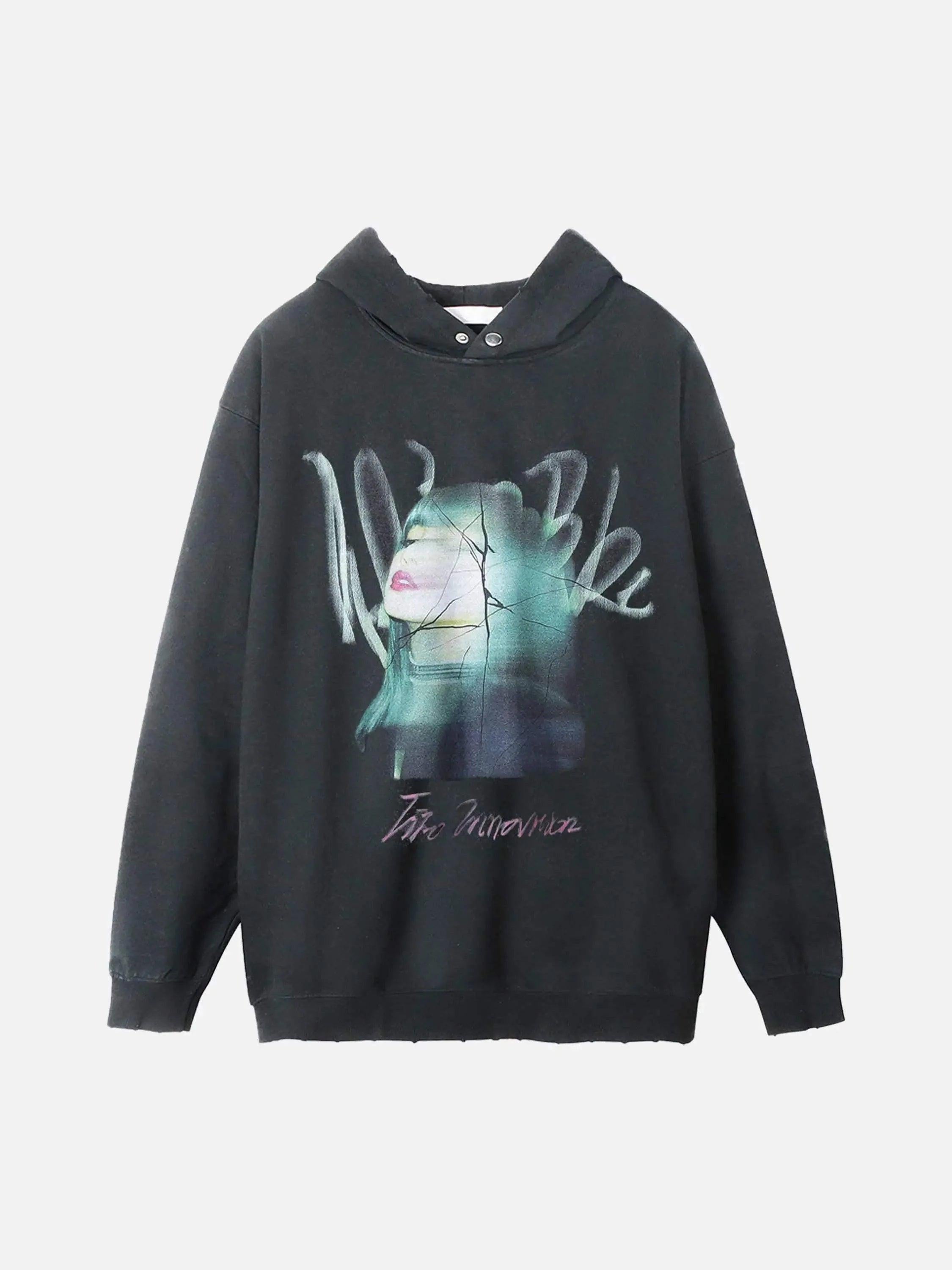 TALISHKO Character Portrait Old Hip-Hop Loose Worn Hoodie
