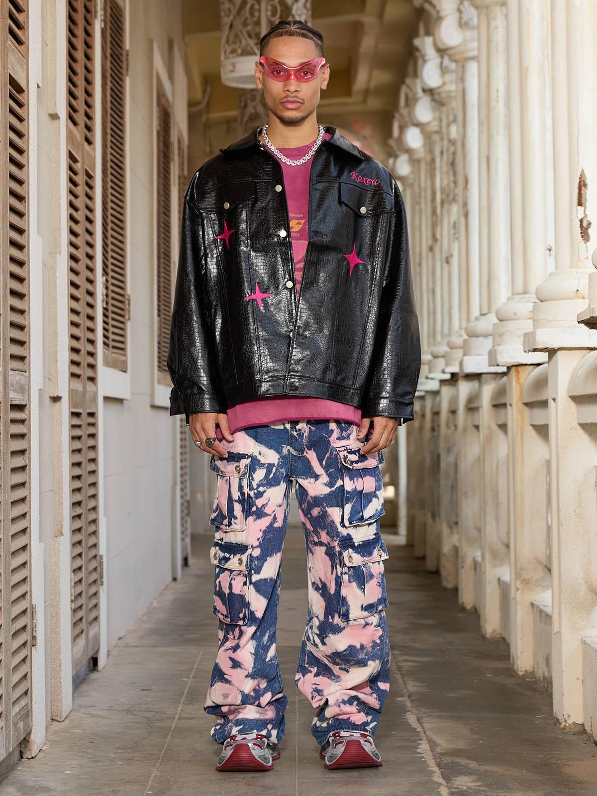 TALISHKO Tie-Dye Waste Style Camouflage Cargo Jeans