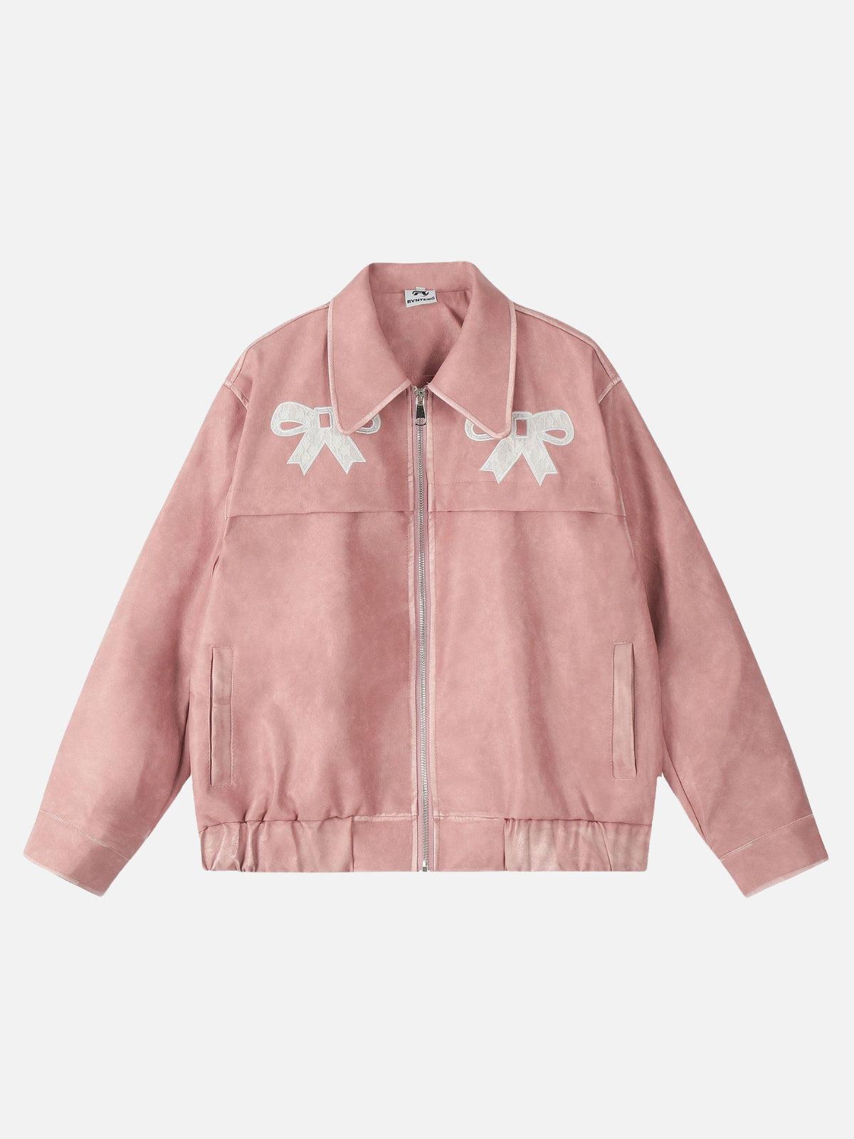 TALISHKO Bow Cropped Faux Leather Jacket