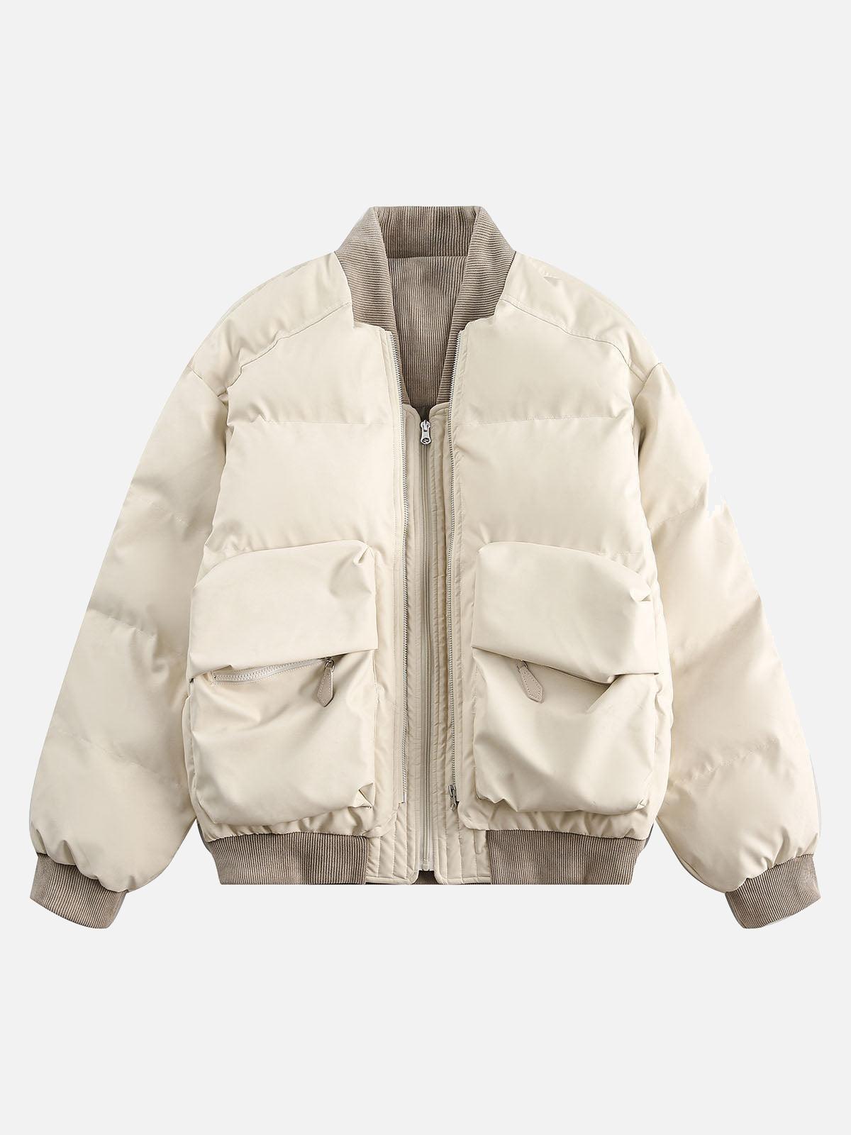 TALISHKO Retro Patchwork Multi Pocket Puffer Bomber Jacket