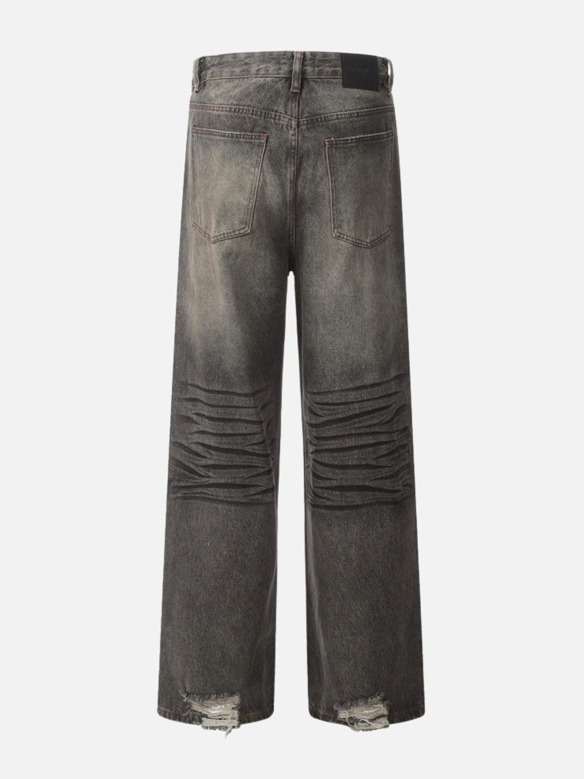 TALISHKO Line Print Washed Loose Jeans