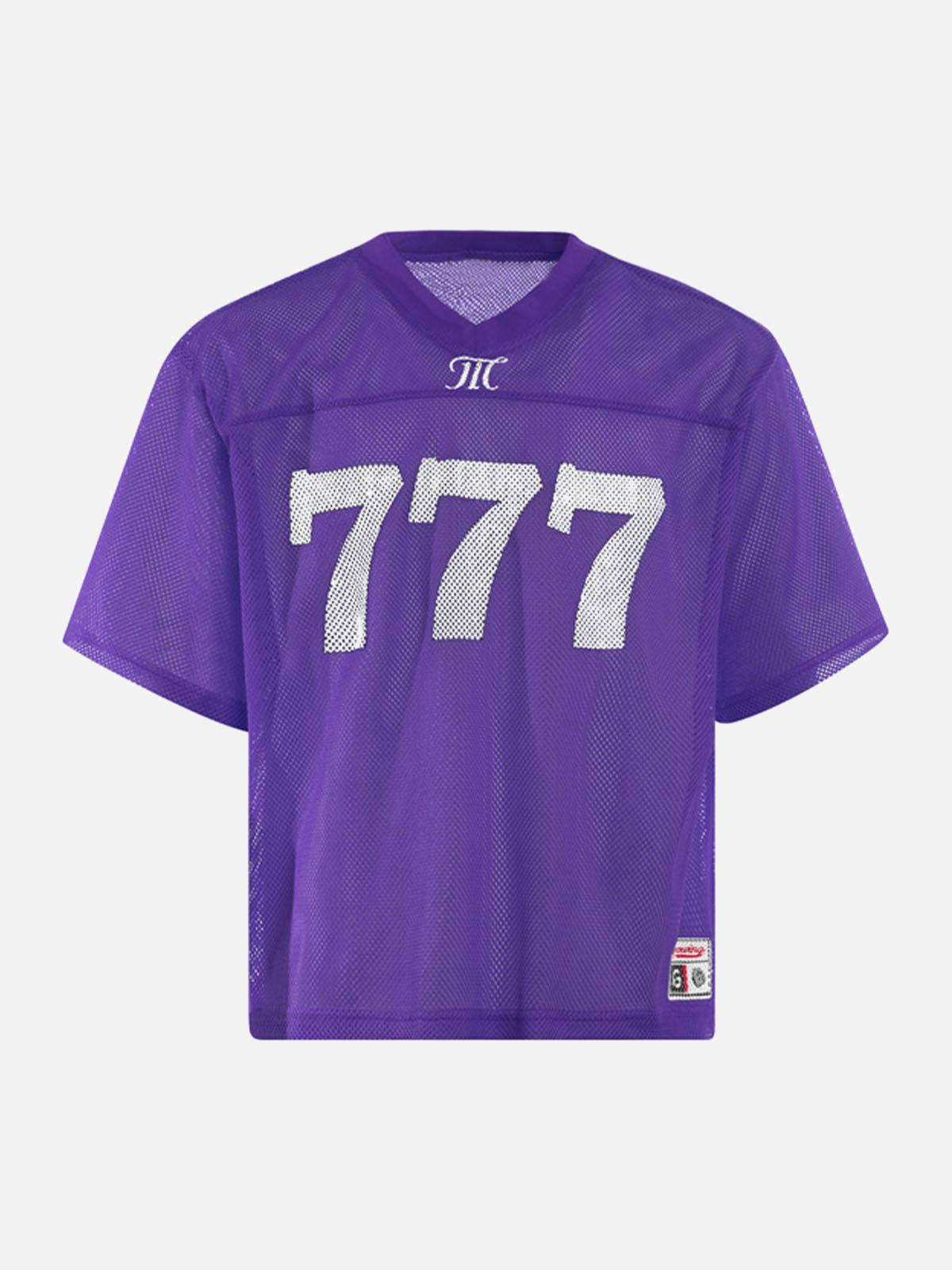 TALISHKO Jersey Letter Print Quick Dry V-Neck T-Shirt