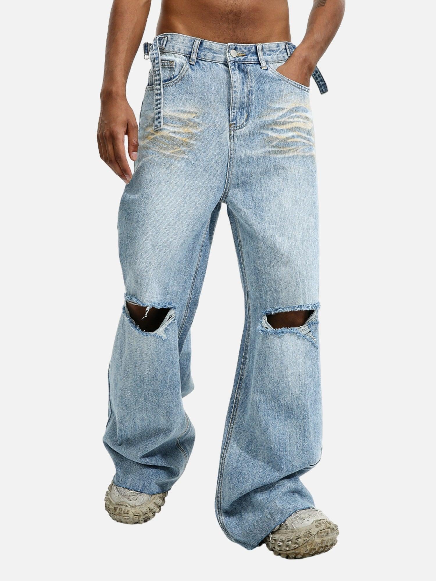 TALISHKO Trendy Wide-Leg Ripped Jeans
