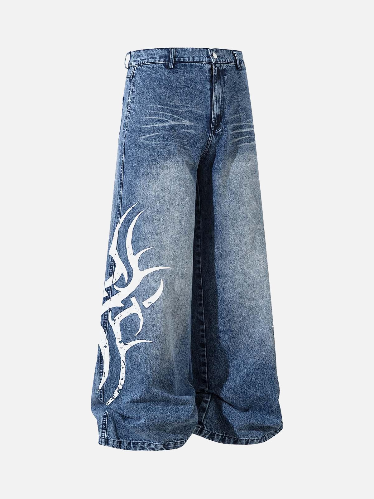 TALISHKO Washed Print Straight Jeans
