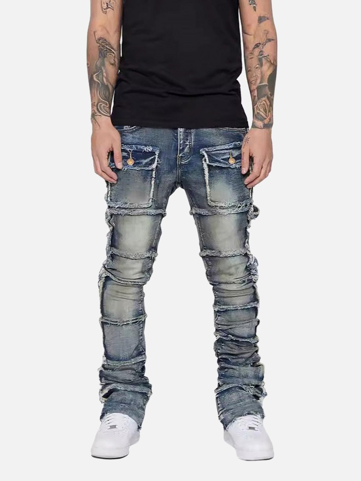 TALISHKO Stretch Patch Layered Bootcut Stacked Jeans