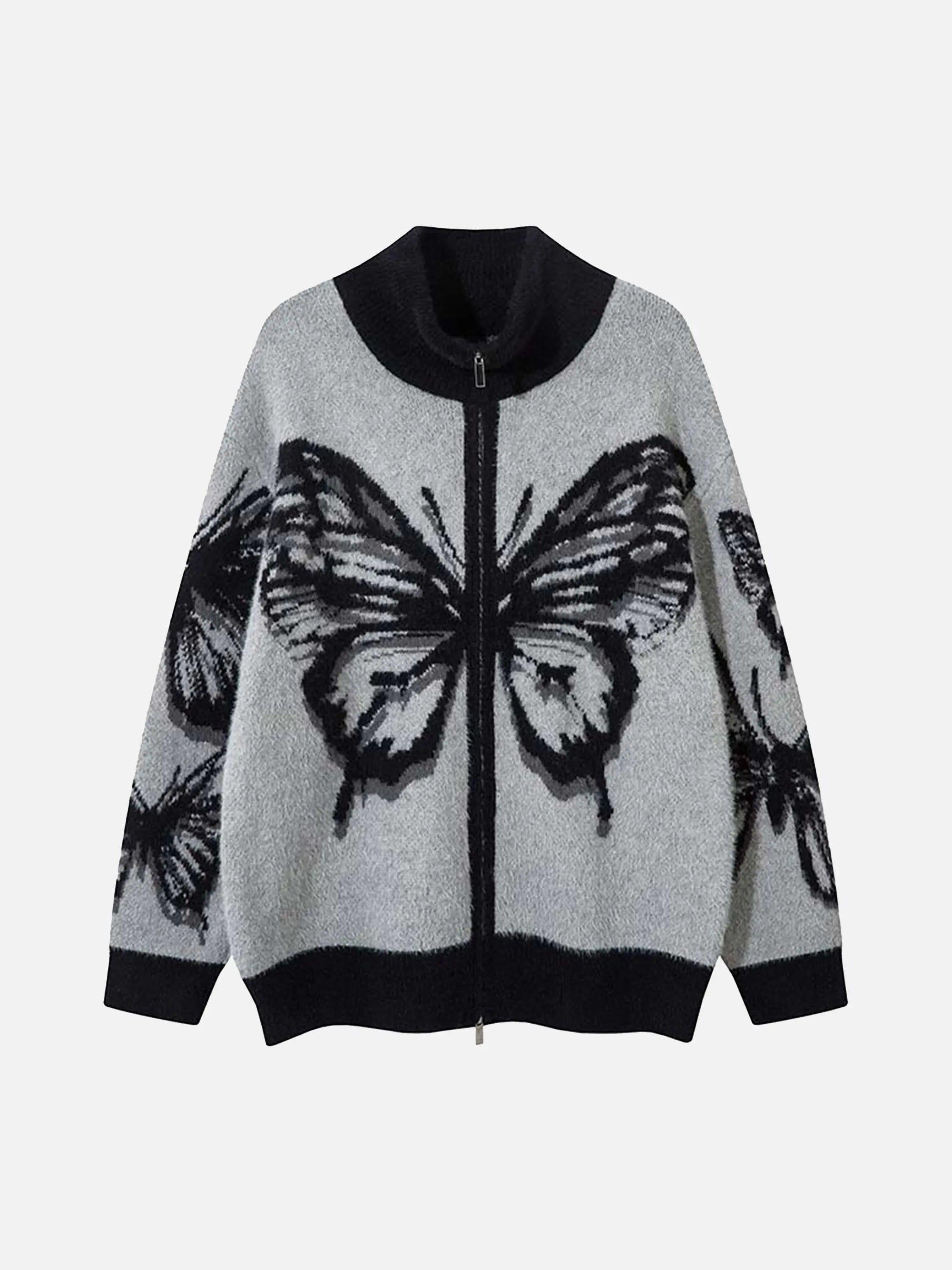 TALISHKO Hand-Painted Butterfly Mohair Jacquard Cardigan