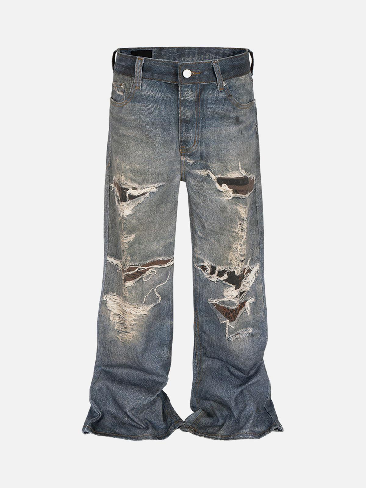 TALISHKO Retro Washed Ripped Flare Jeans