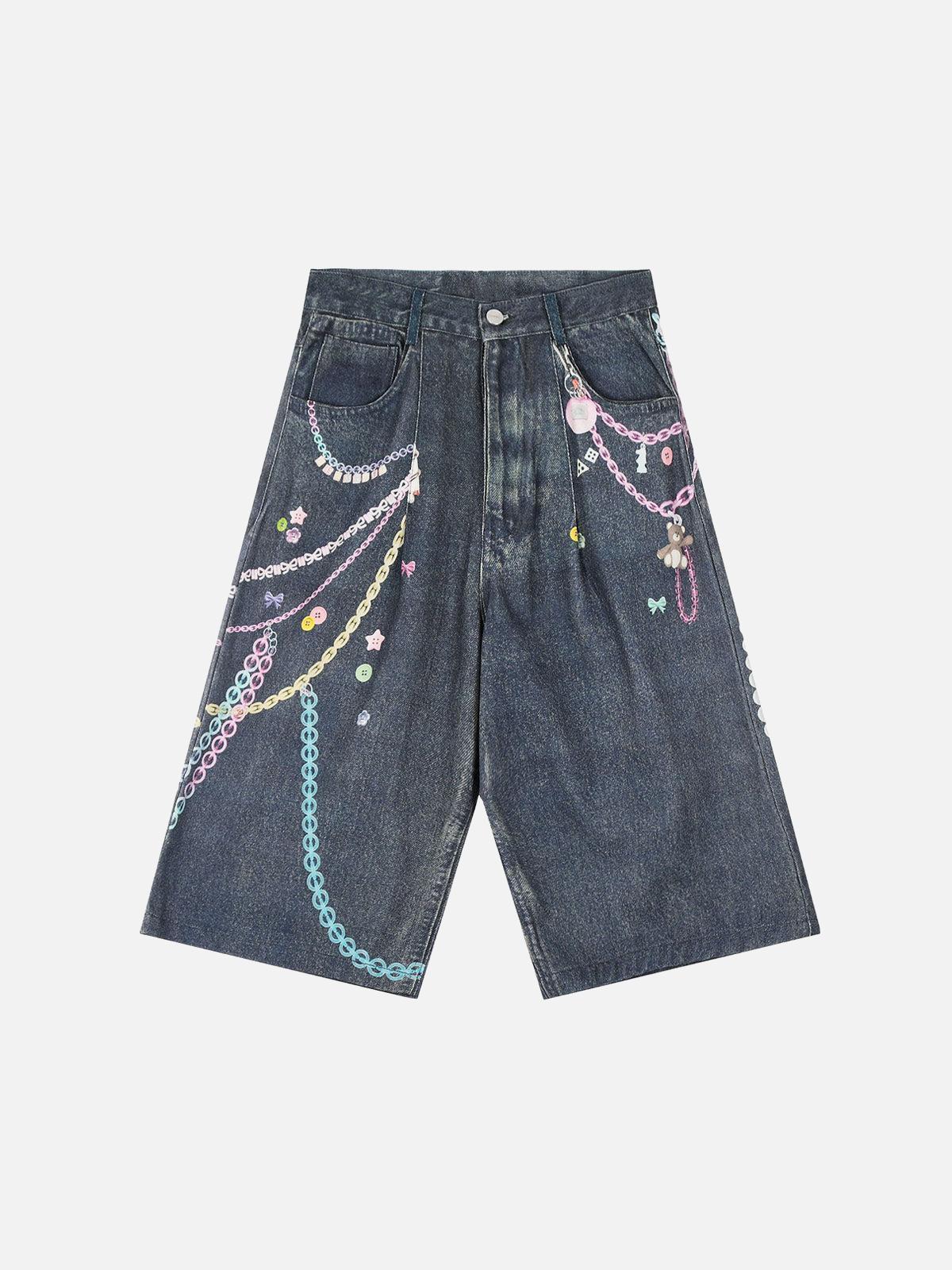 TALISHKO Embellished Chain Denim Shorts