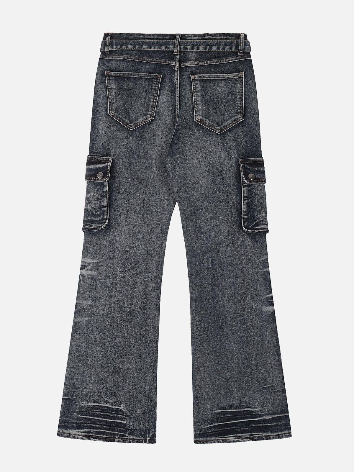 TALISHKO Washed Distressed Patchwork Jeans