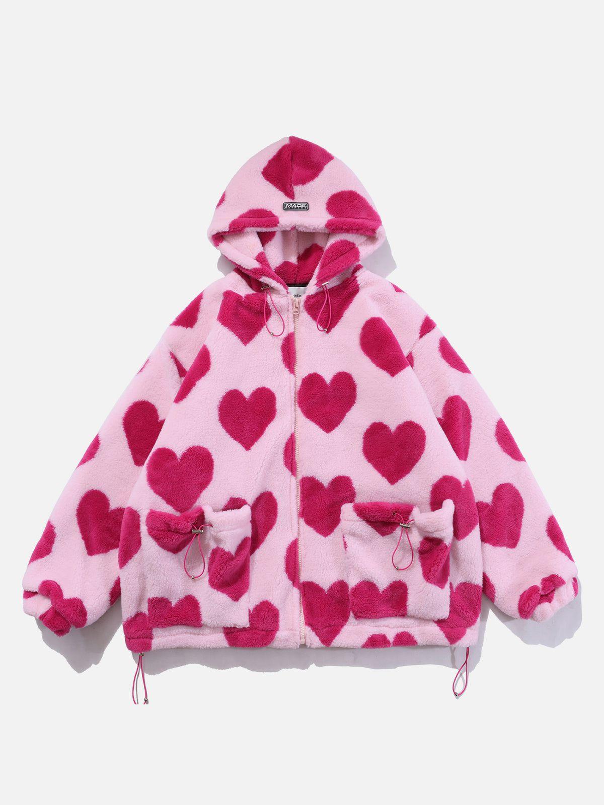 TALISHKO Vintage Heart Pattern Oversize Sherpa Coat
