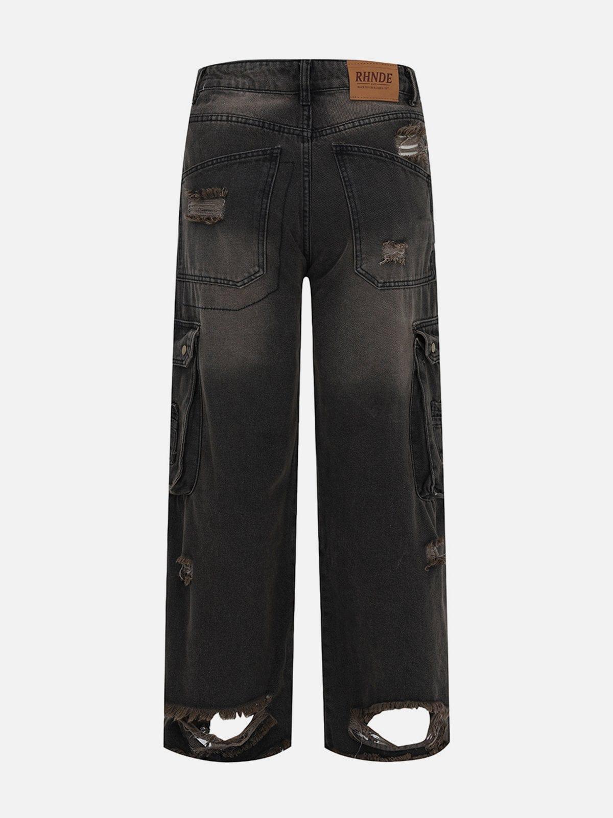 TALISHKO Multiple Pockets Ripped Jeans