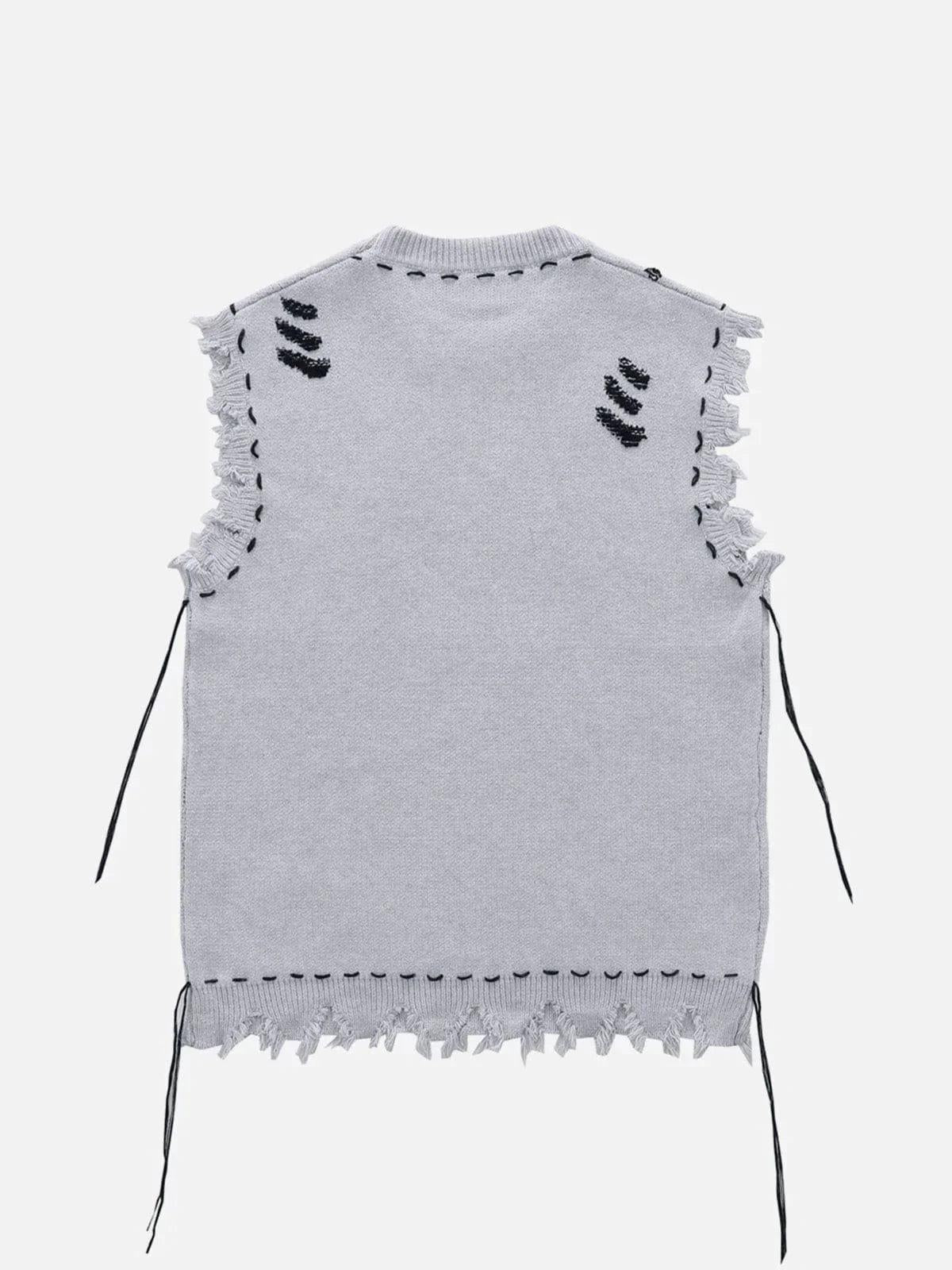 TALISHKO Hole Raw Edge Sweater Vest