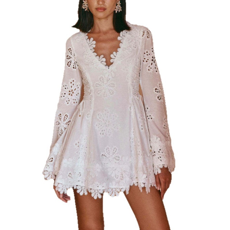 Boho White Lace Crochet Mini Dress