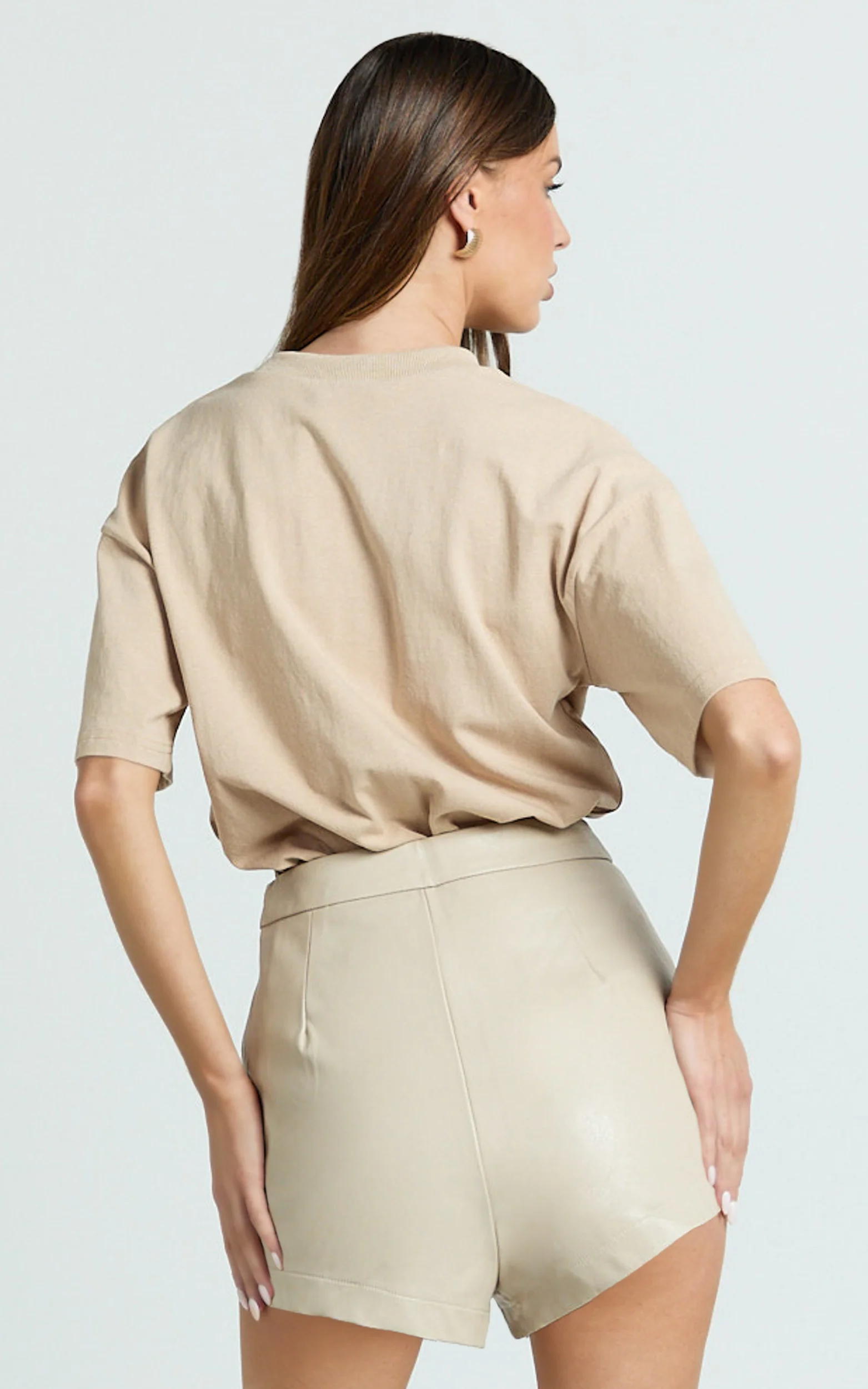 Rosetta Shorts - PU Fitted Micro Shorts in Putty