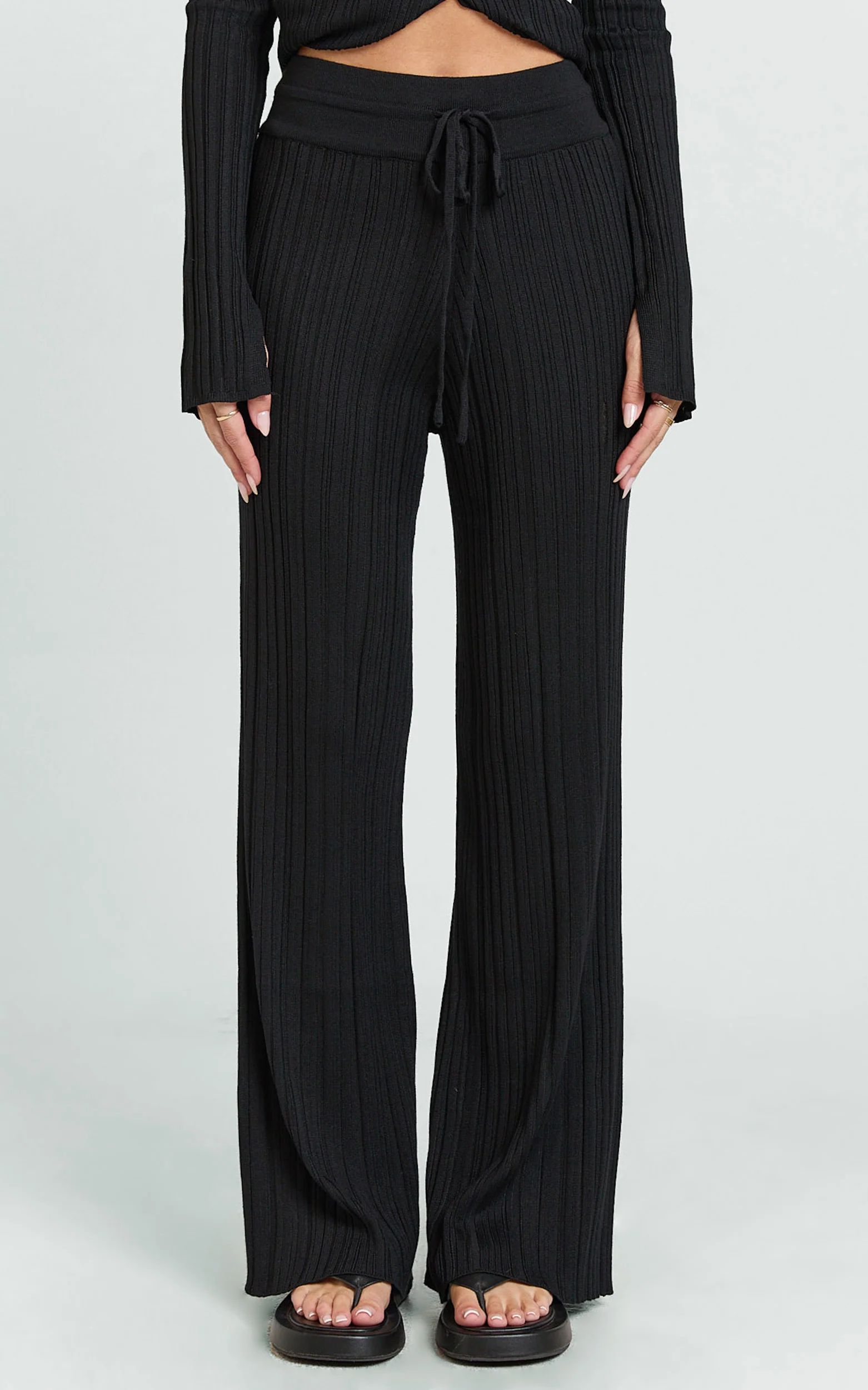 Kelsey Pants - High Drawstring Waist Knit Pants in Black