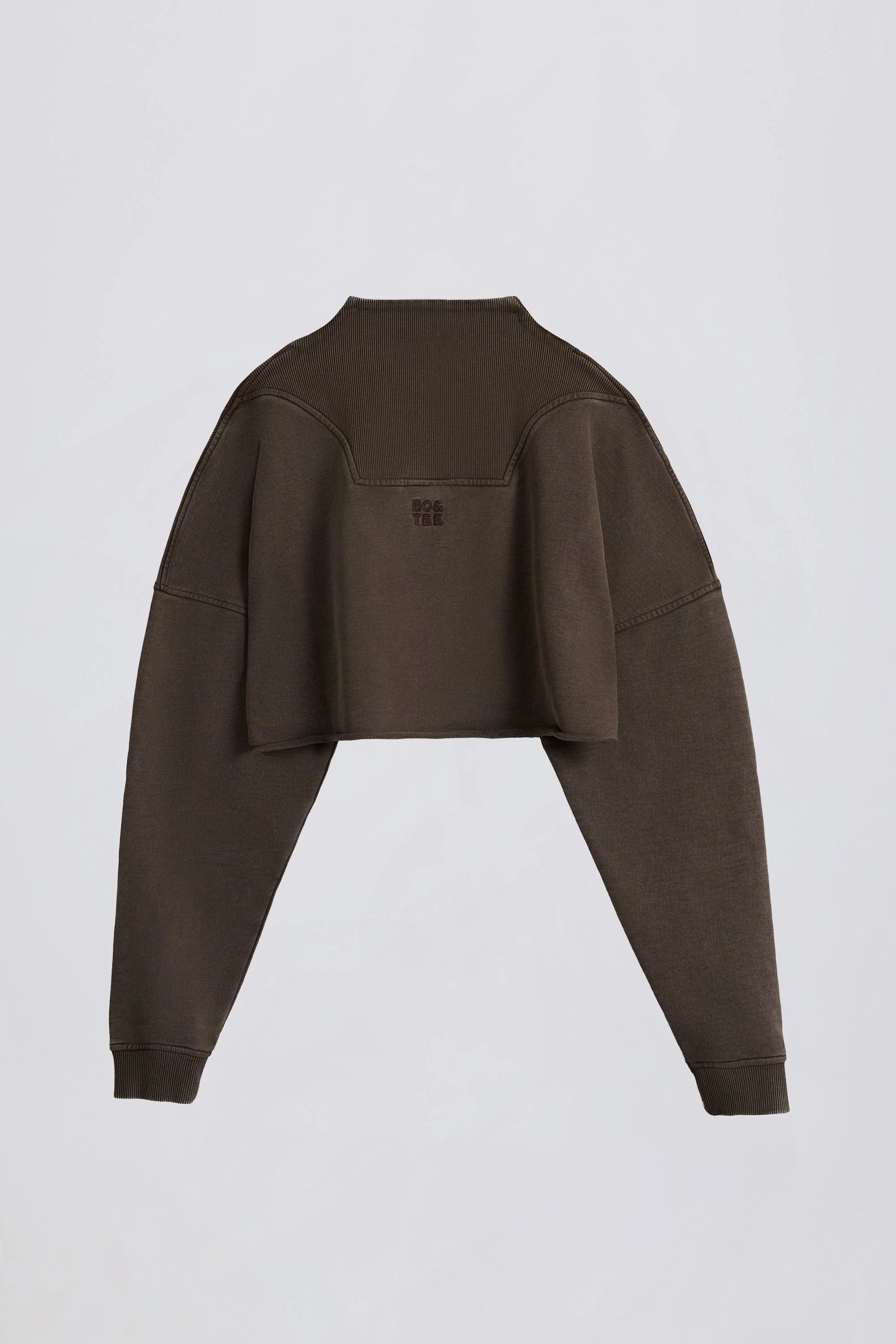 Acid Wash Cropped Sweatshirt in Brown