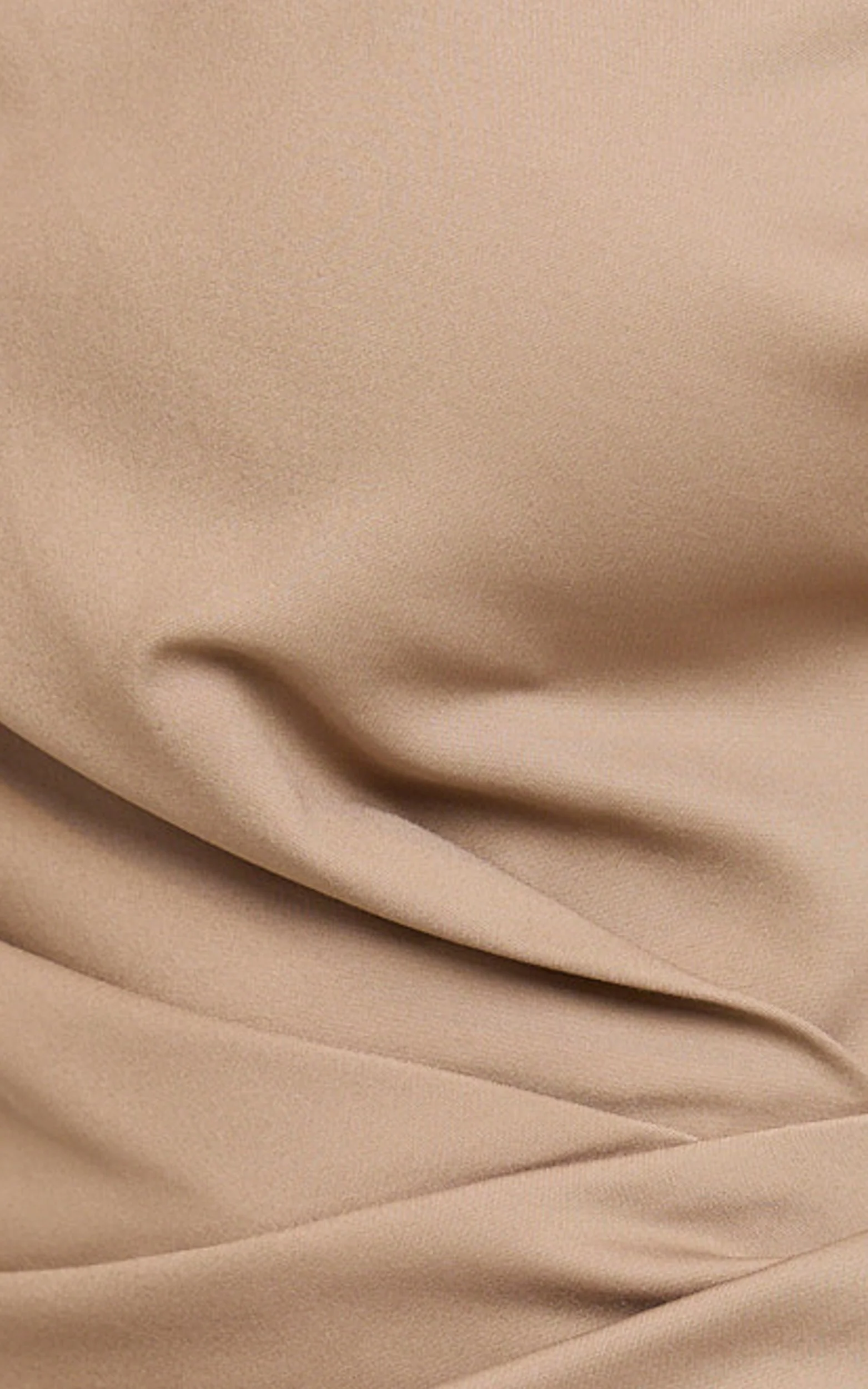 Alexandria Midi Dress - Tip Shoulder Draped Fitted Dress in Mocha