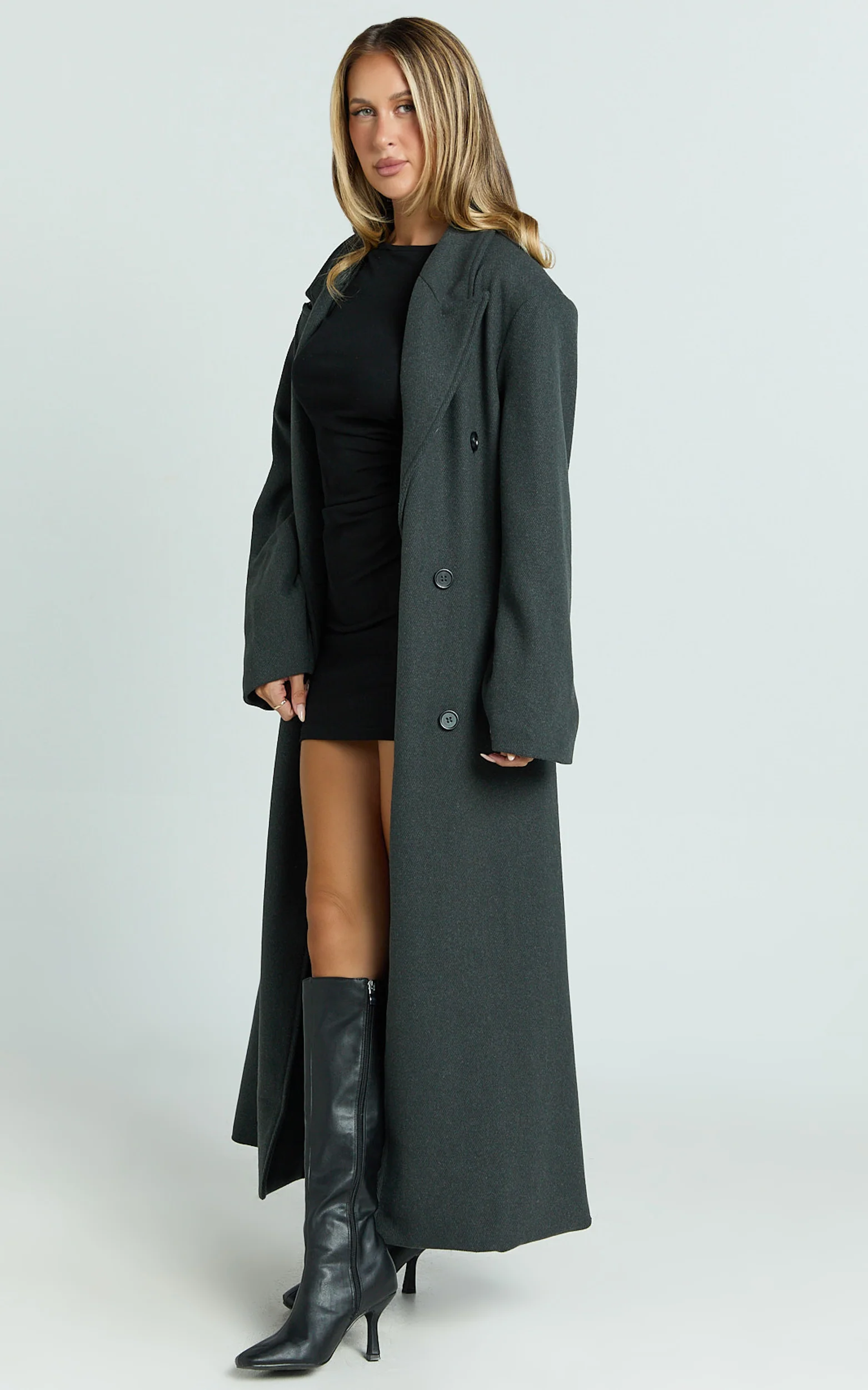 Silvena Coat - Oversized Longline Tailored Coat in Slate Grey